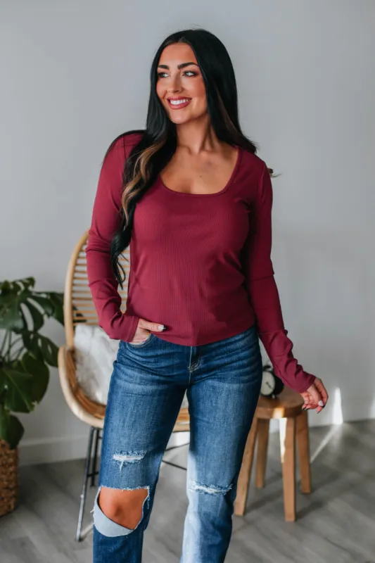 Kiara Ribbed Top - Wine sold by Wild Oak Boutique