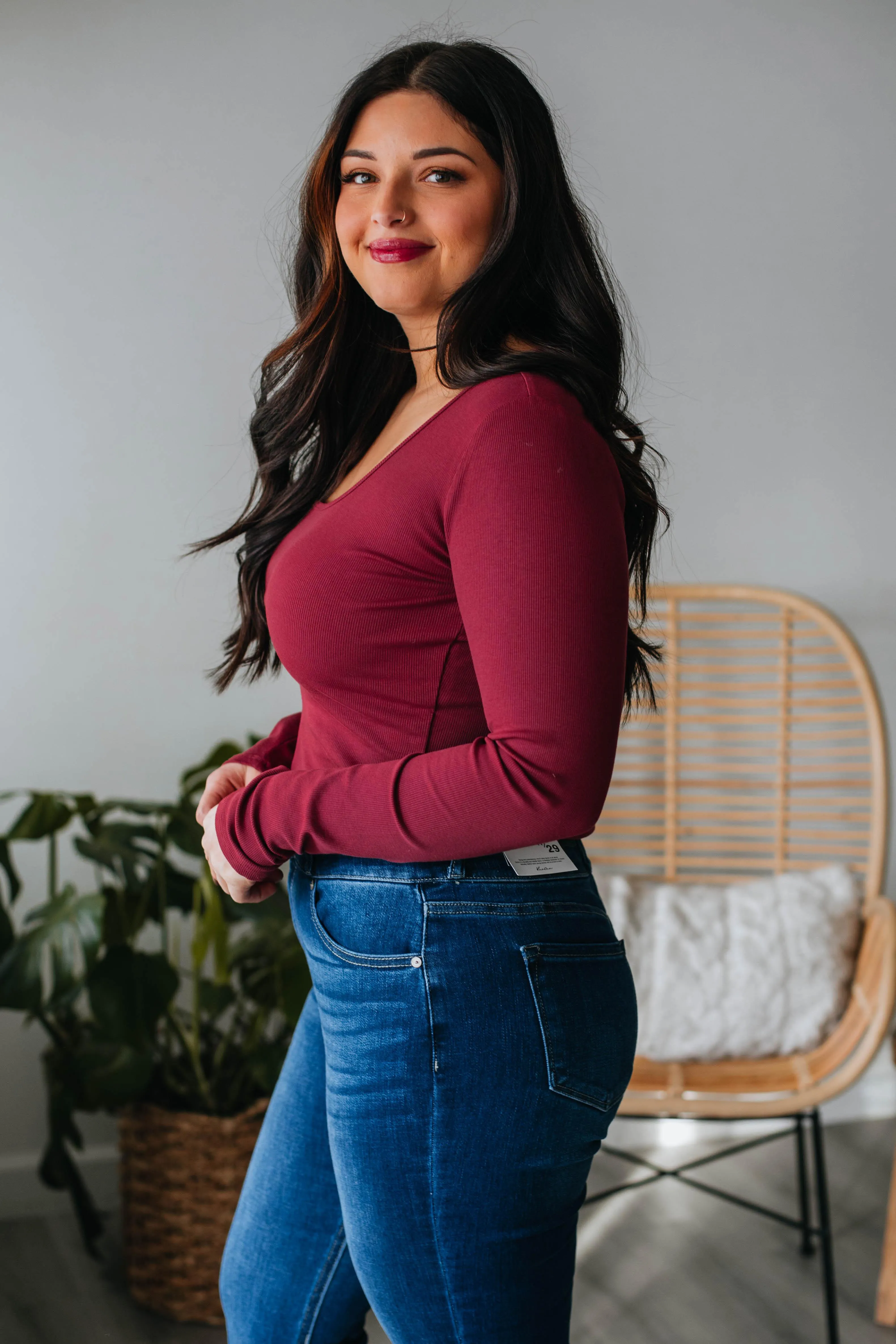 Kiara Ribbed Top - Wine sold by Wild Oak Boutique product image thumbnail 3