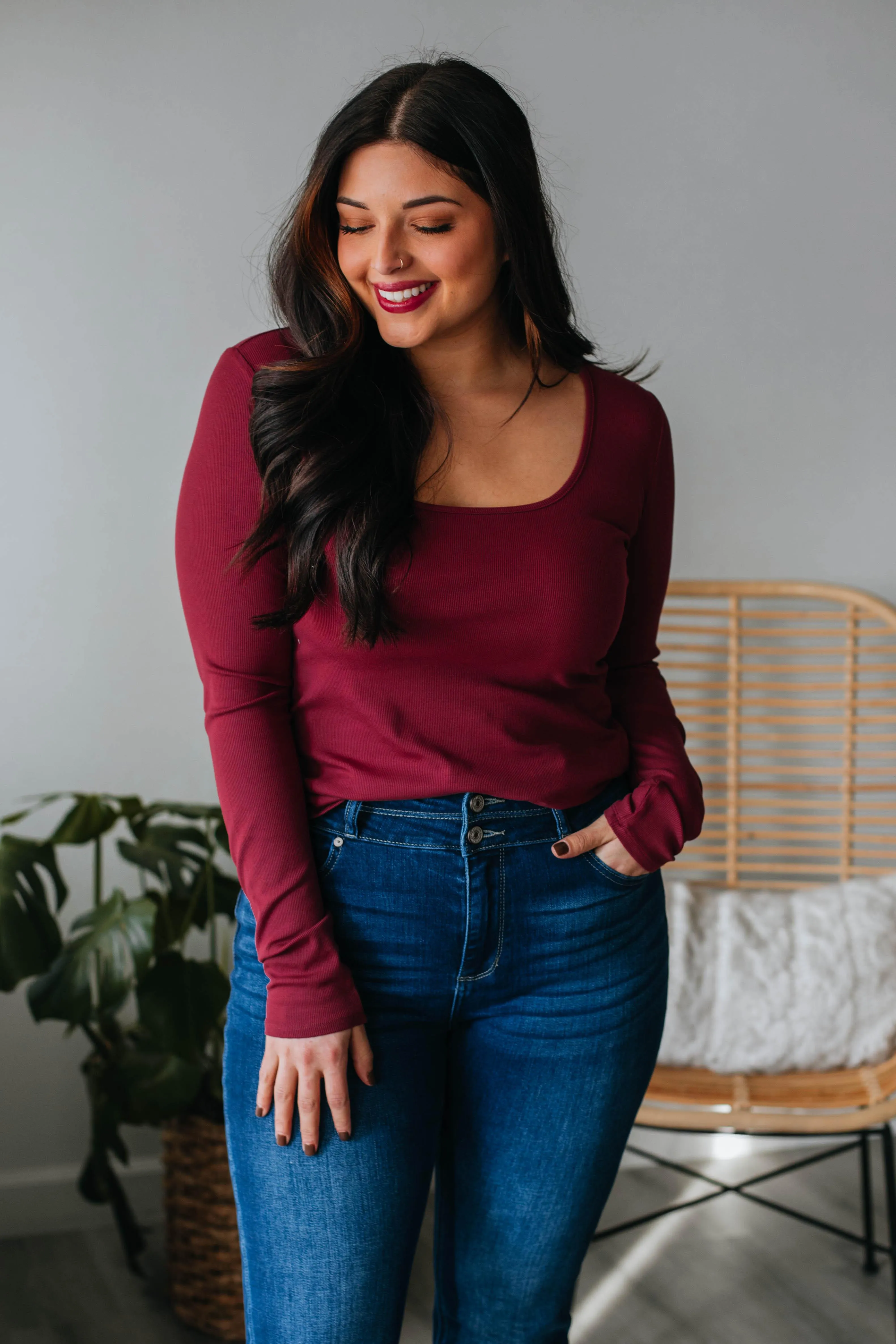 Kiara Ribbed Top - Wine sold by Wild Oak Boutique product image thumbnail 5