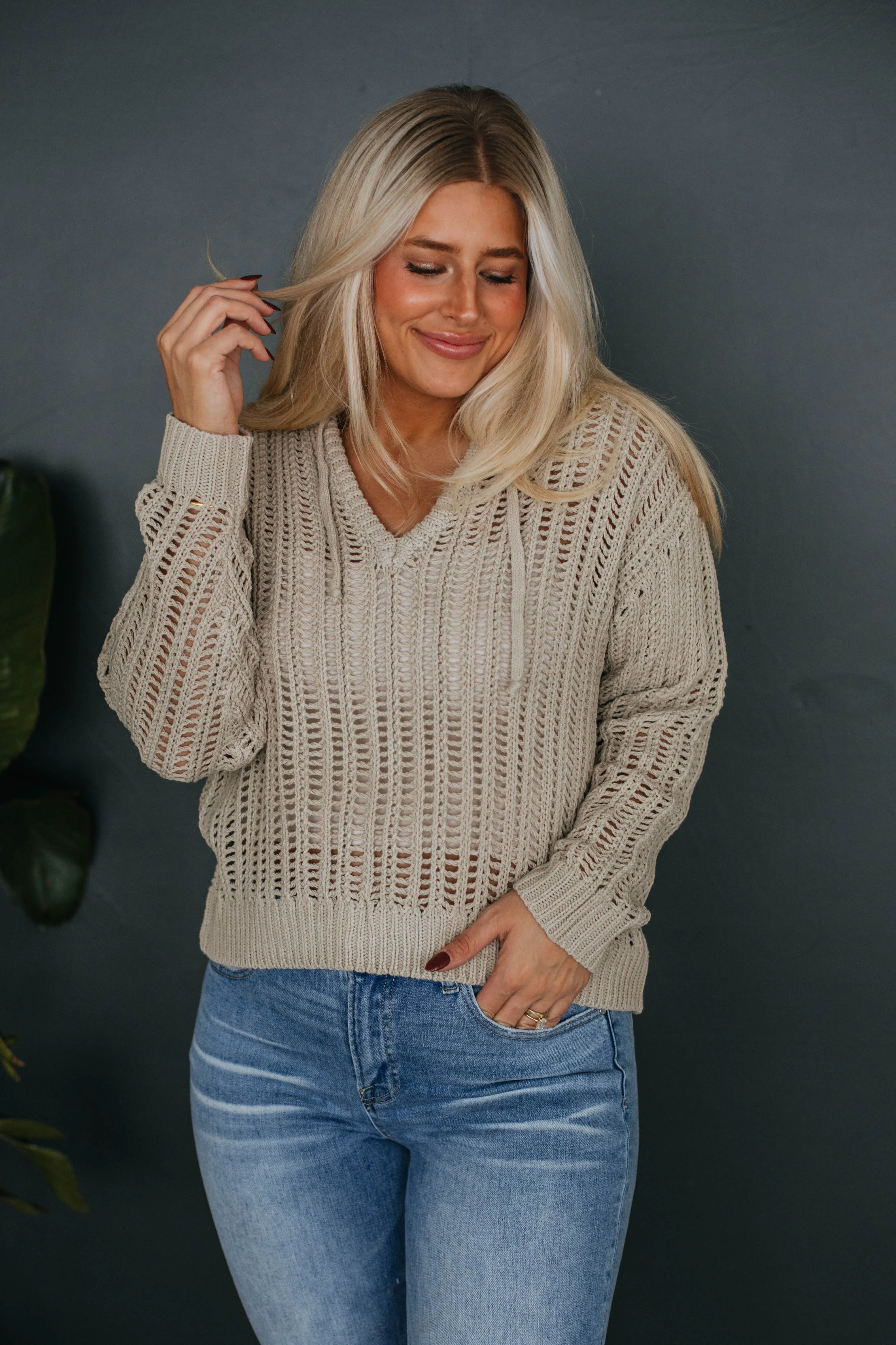 Mia Knit Hoodie - Stone sold by Wild Oak Boutique product image thumbnail 5