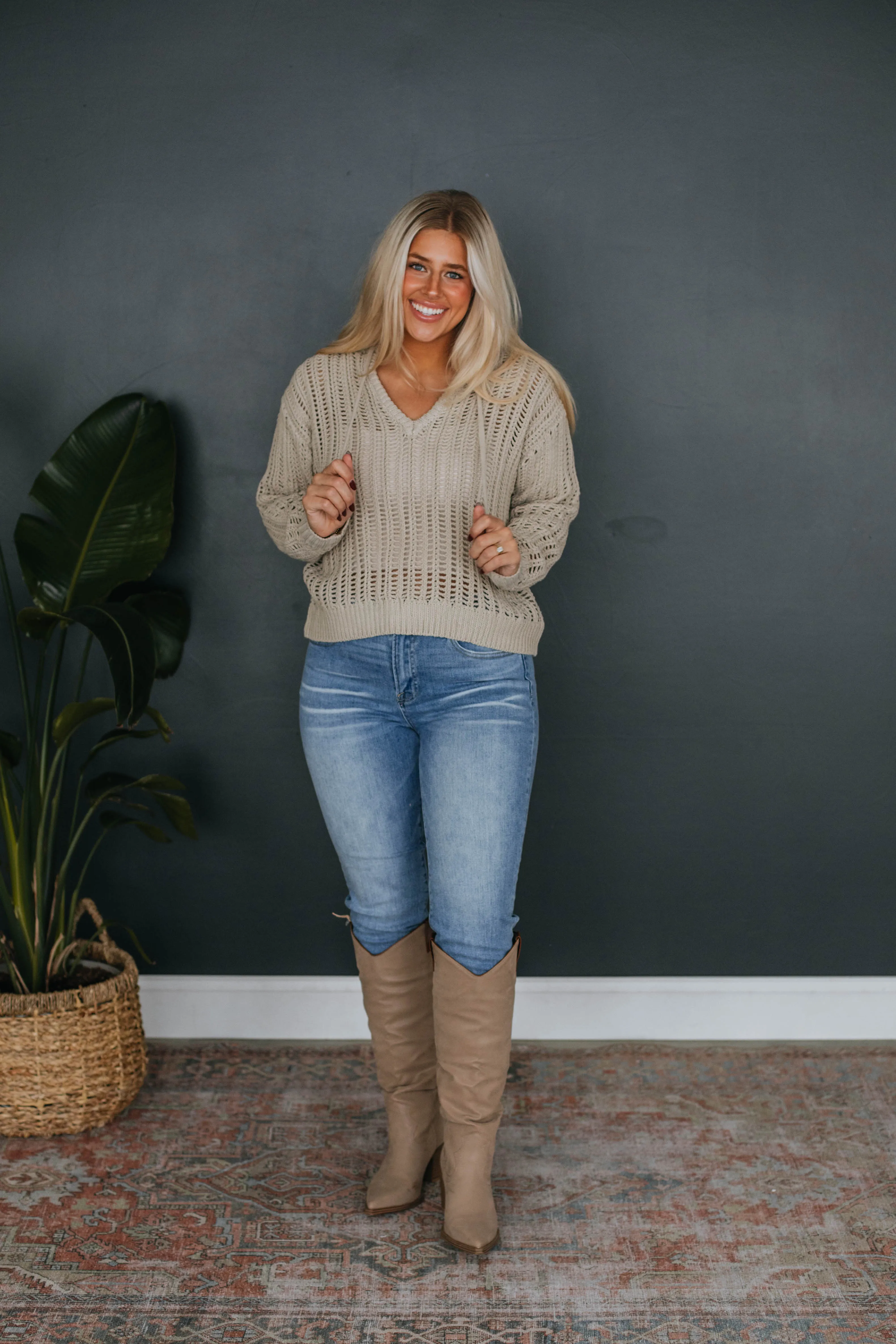 Mia Knit Hoodie - Stone sold by Wild Oak Boutique product image thumbnail 2