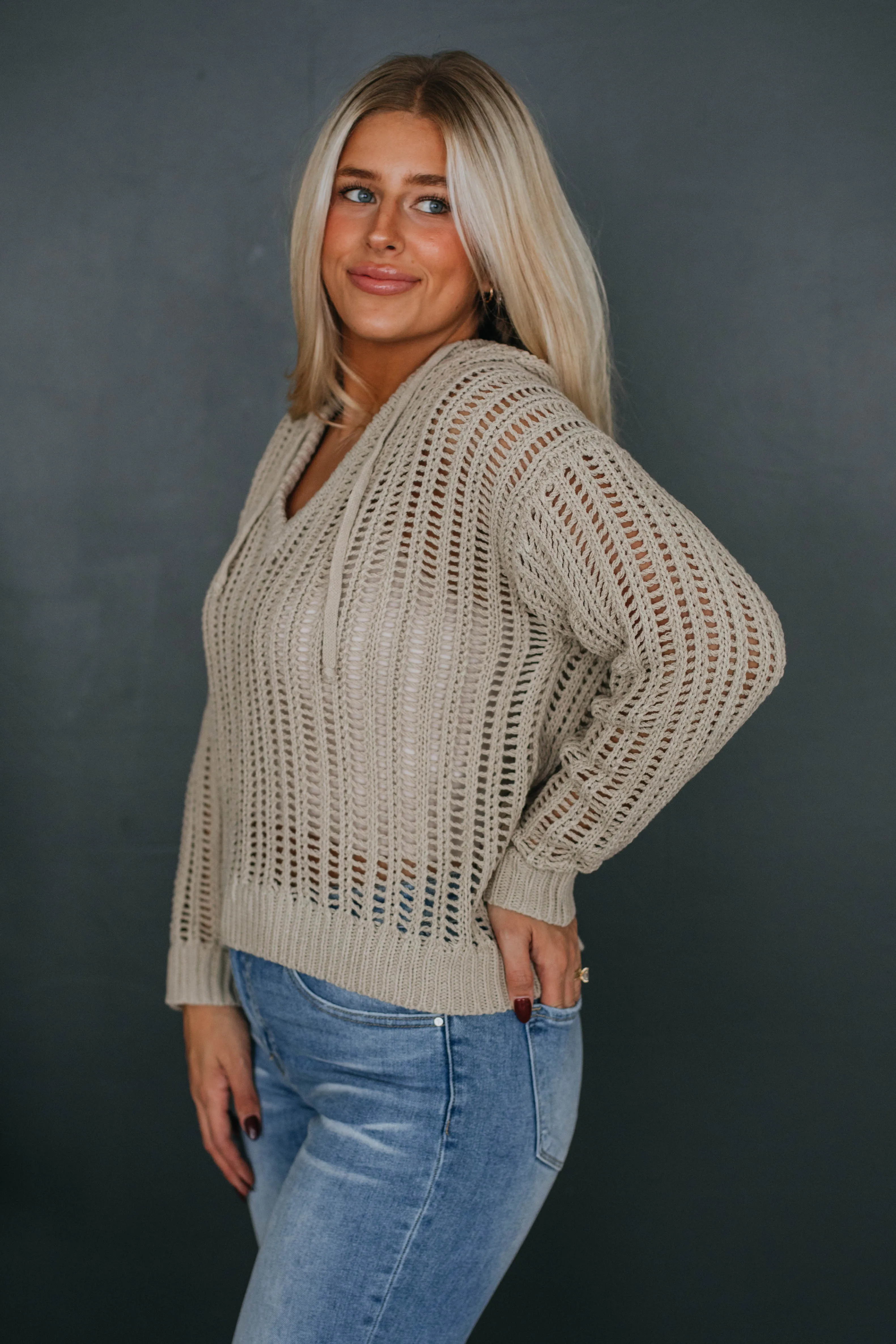 Mia Knit Hoodie - Stone sold by Wild Oak Boutique product image thumbnail 3