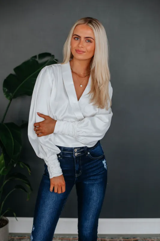 Evangeline Satin Top - Ivory sold by Wild Oak Boutique