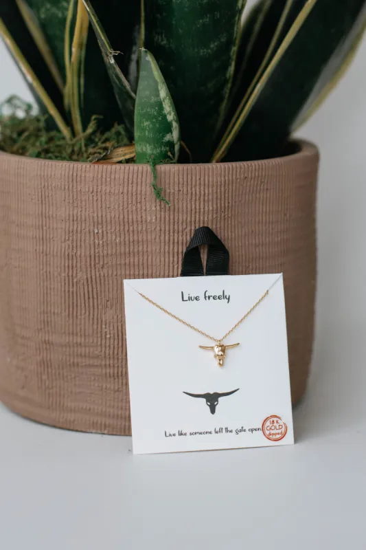 Longhorn Pendant Necklace - Gold sold by Wild Oak Boutique