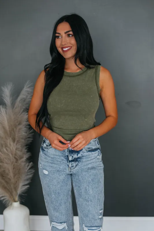 Mario Ribbed Tank - Olive sold by Wild Oak Boutique