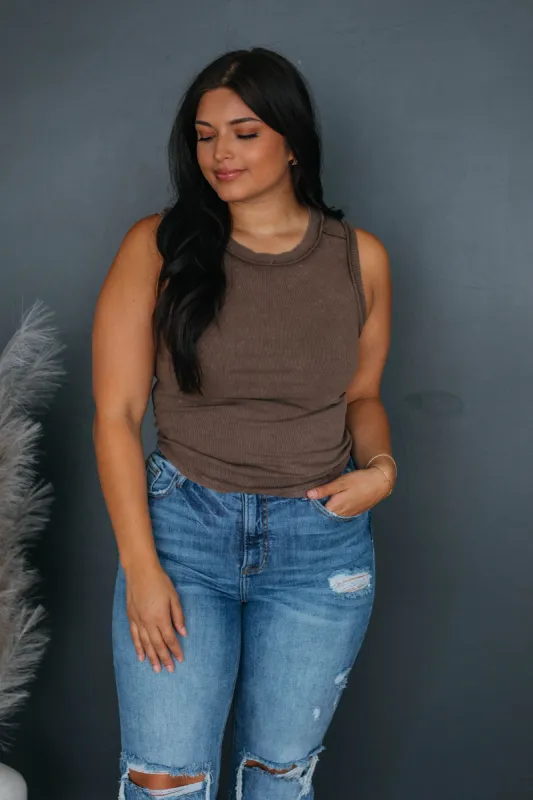 Mario Ribbed Tank - Chocolate sold by Wild Oak Boutique