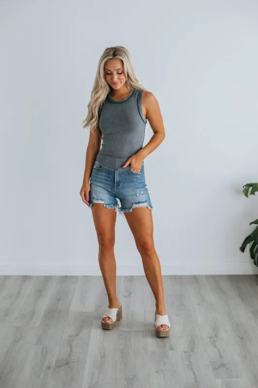 Mario Ribbed Tank - Charcoal sold by Wild Oak Boutique