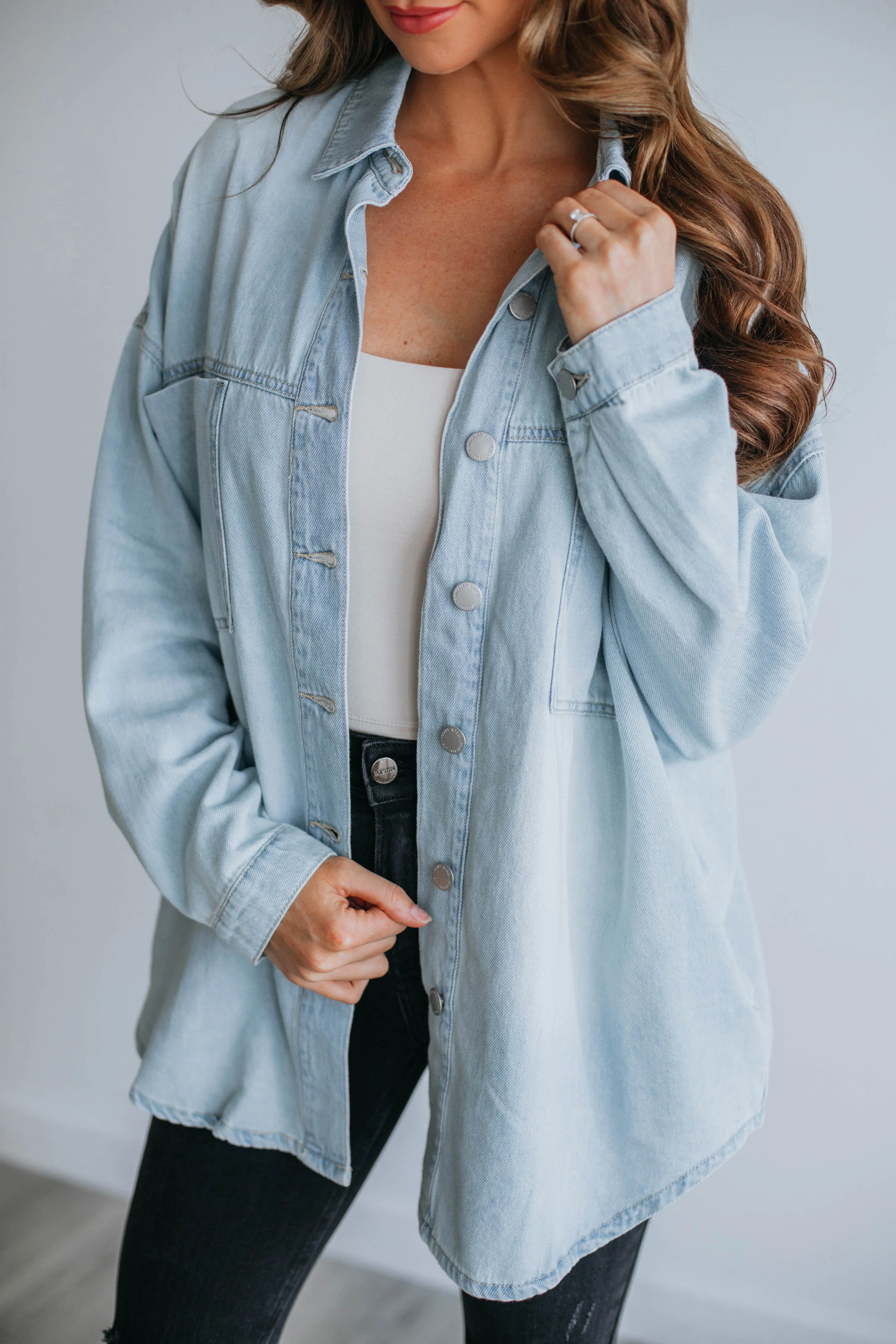 Grayson Risen Denim Shacket - Light Wash sold by Wild Oak Boutique