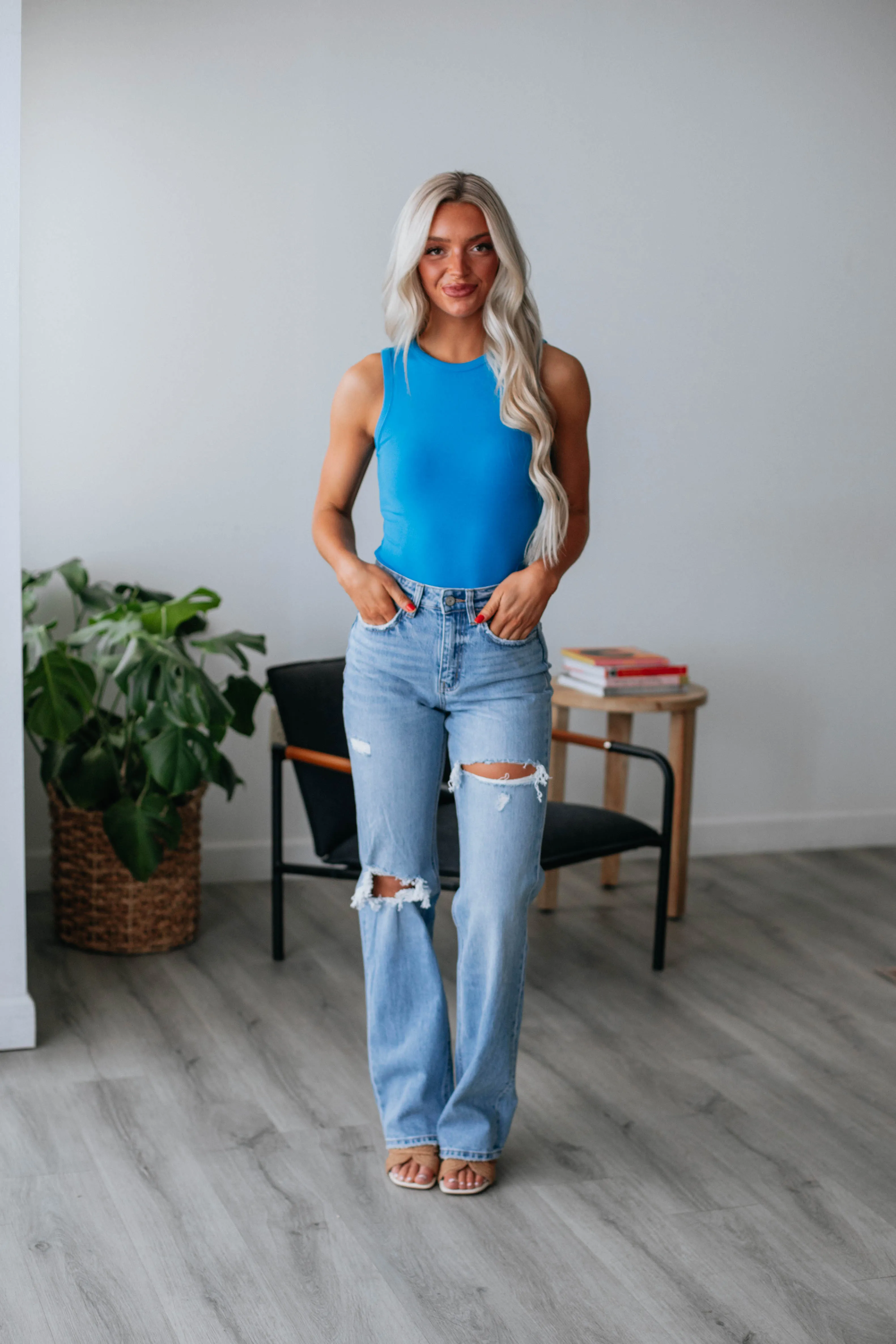 April Ribbed Bodysuit - Cerulean sold by Wild Oak Boutique