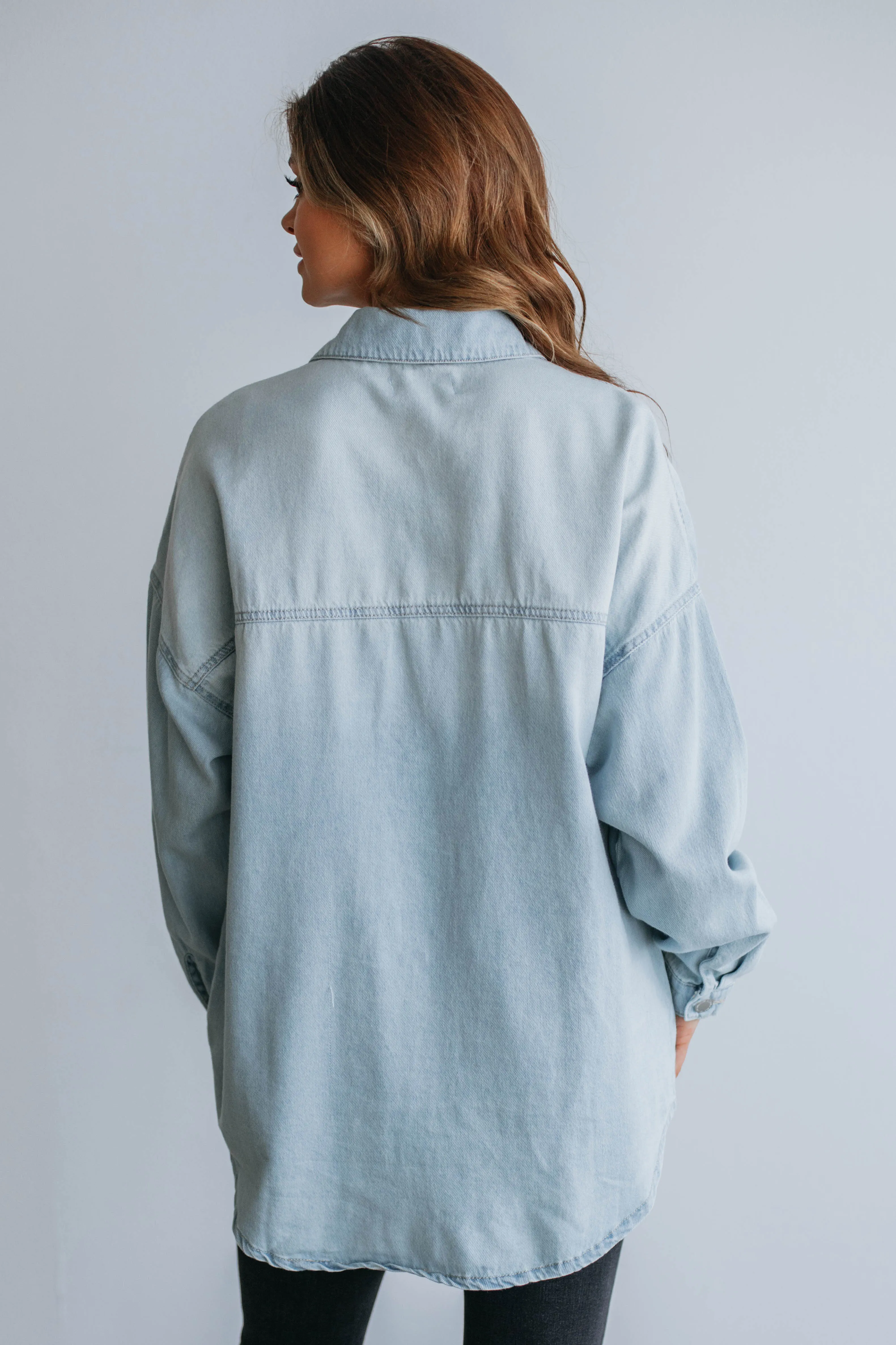 Grayson Risen Denim Shacket - Light Wash sold by Wild Oak Boutique product image thumbnail 5