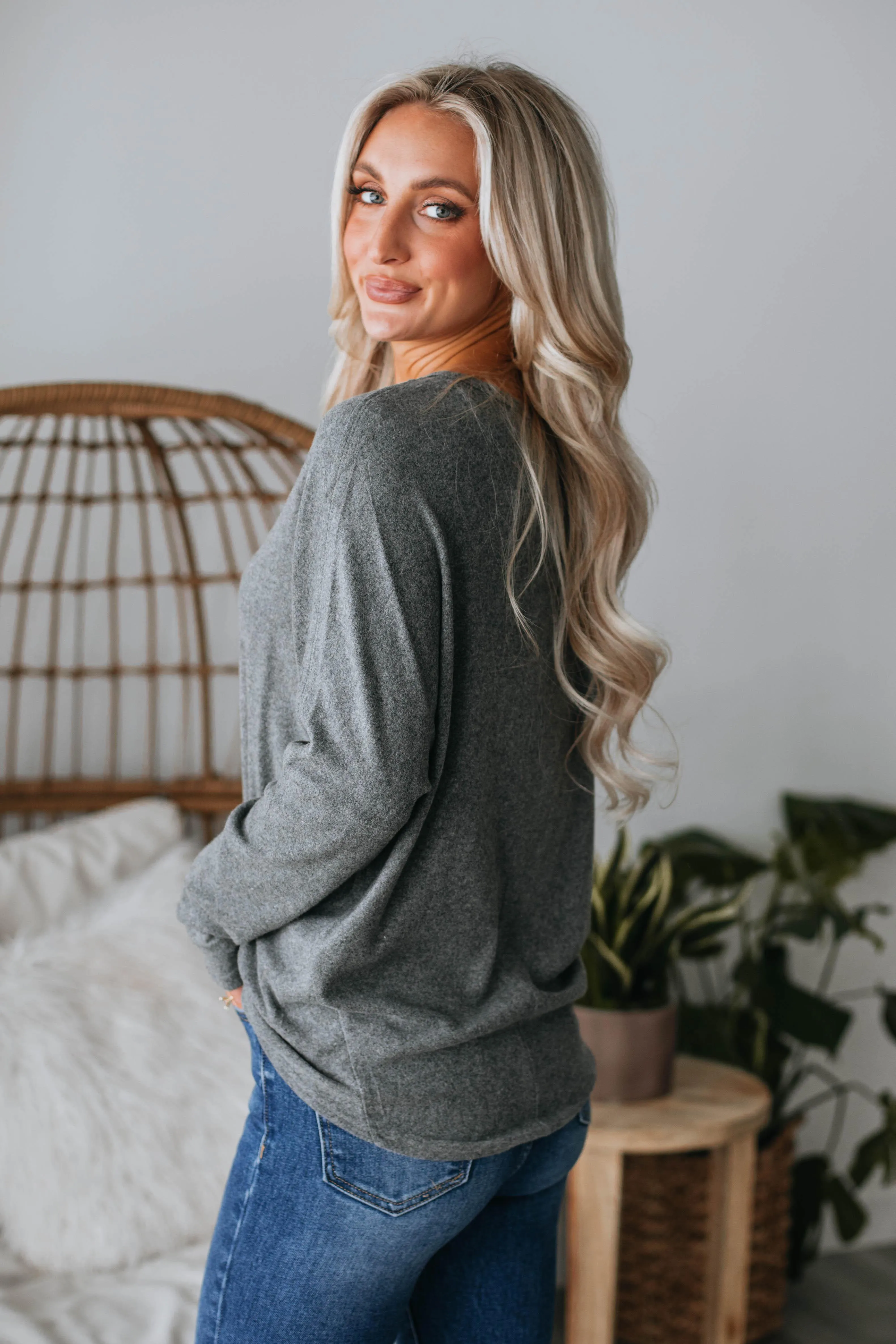 Daphne Brushed Top - Charcoal sold by Wild Oak Boutique product image thumbnail 5