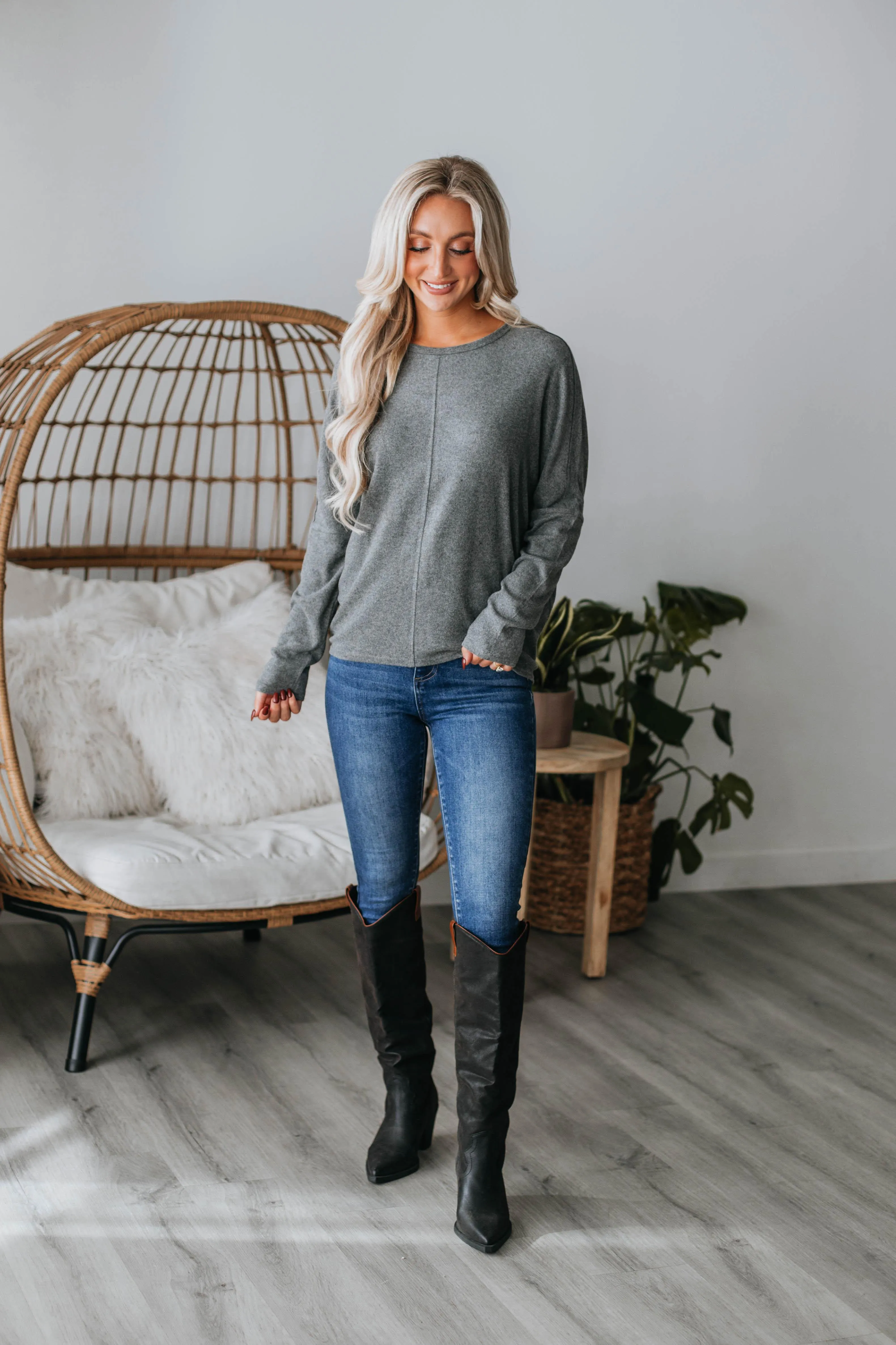 Daphne Brushed Top - Charcoal sold by Wild Oak Boutique product image thumbnail 2