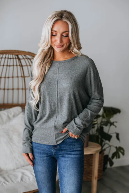 Daphne Brushed Top - Charcoal sold by Wild Oak Boutique