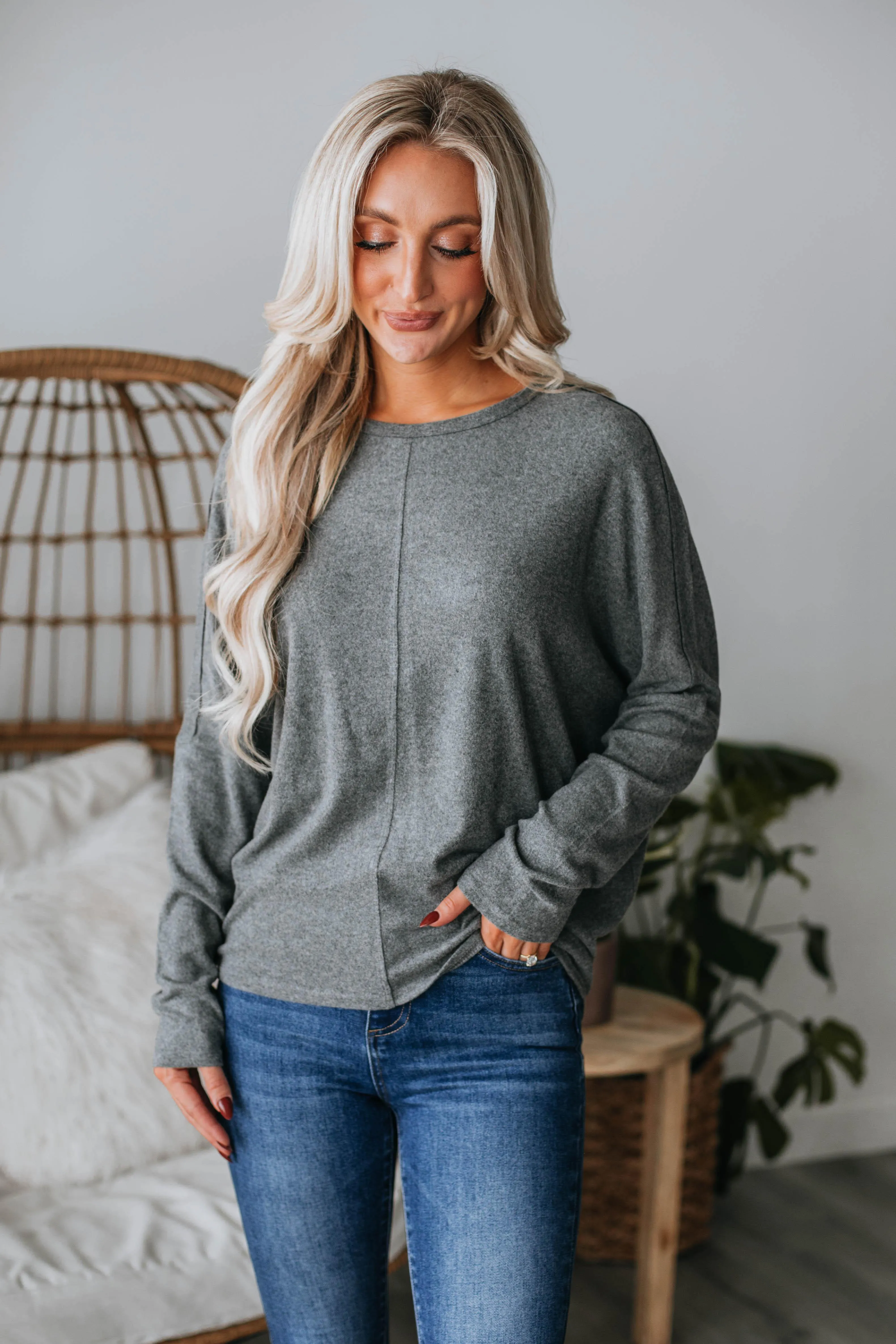 Daphne Brushed Top - Charcoal sold by Wild Oak Boutique