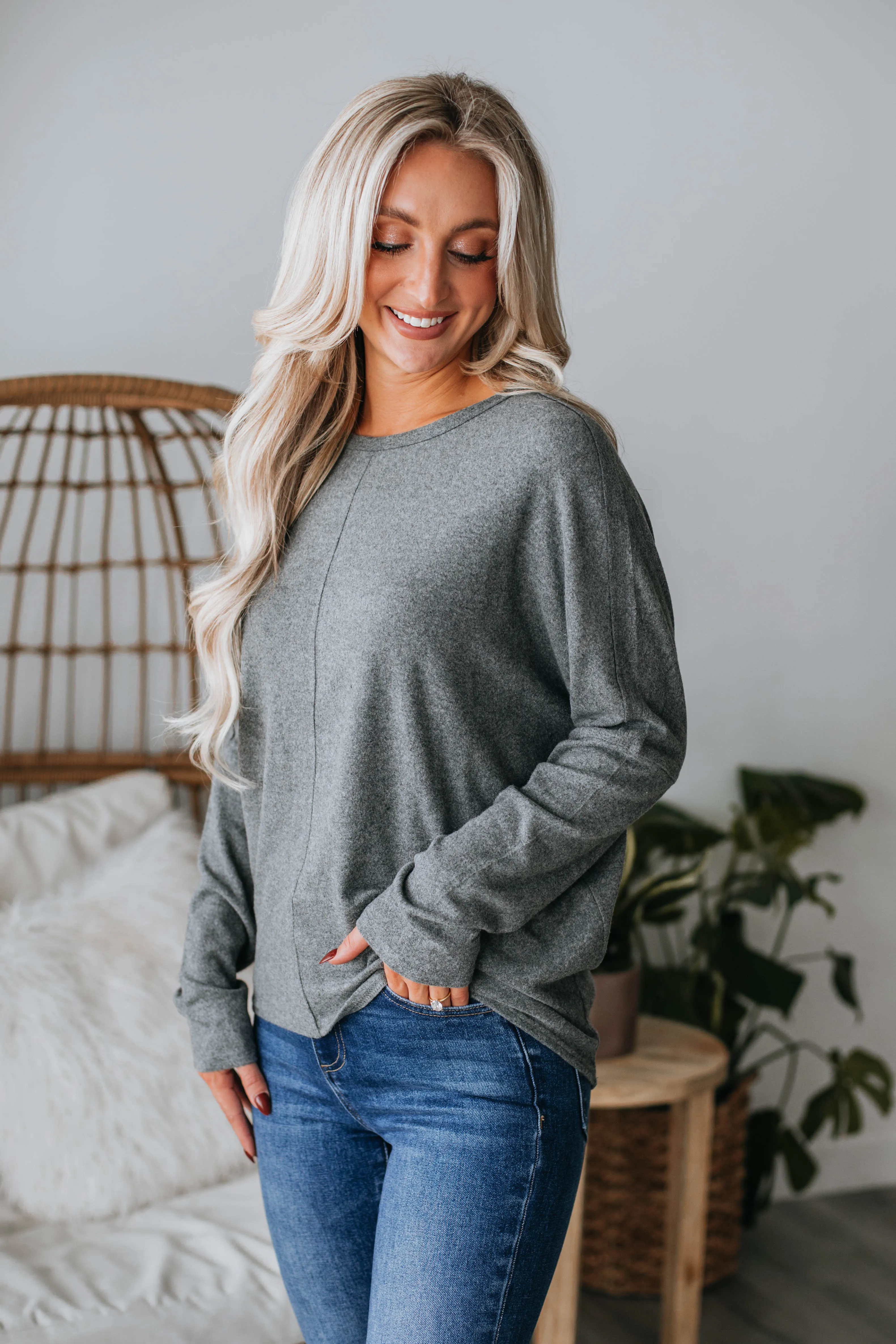 Daphne Brushed Top - Charcoal sold by Wild Oak Boutique product image thumbnail 3