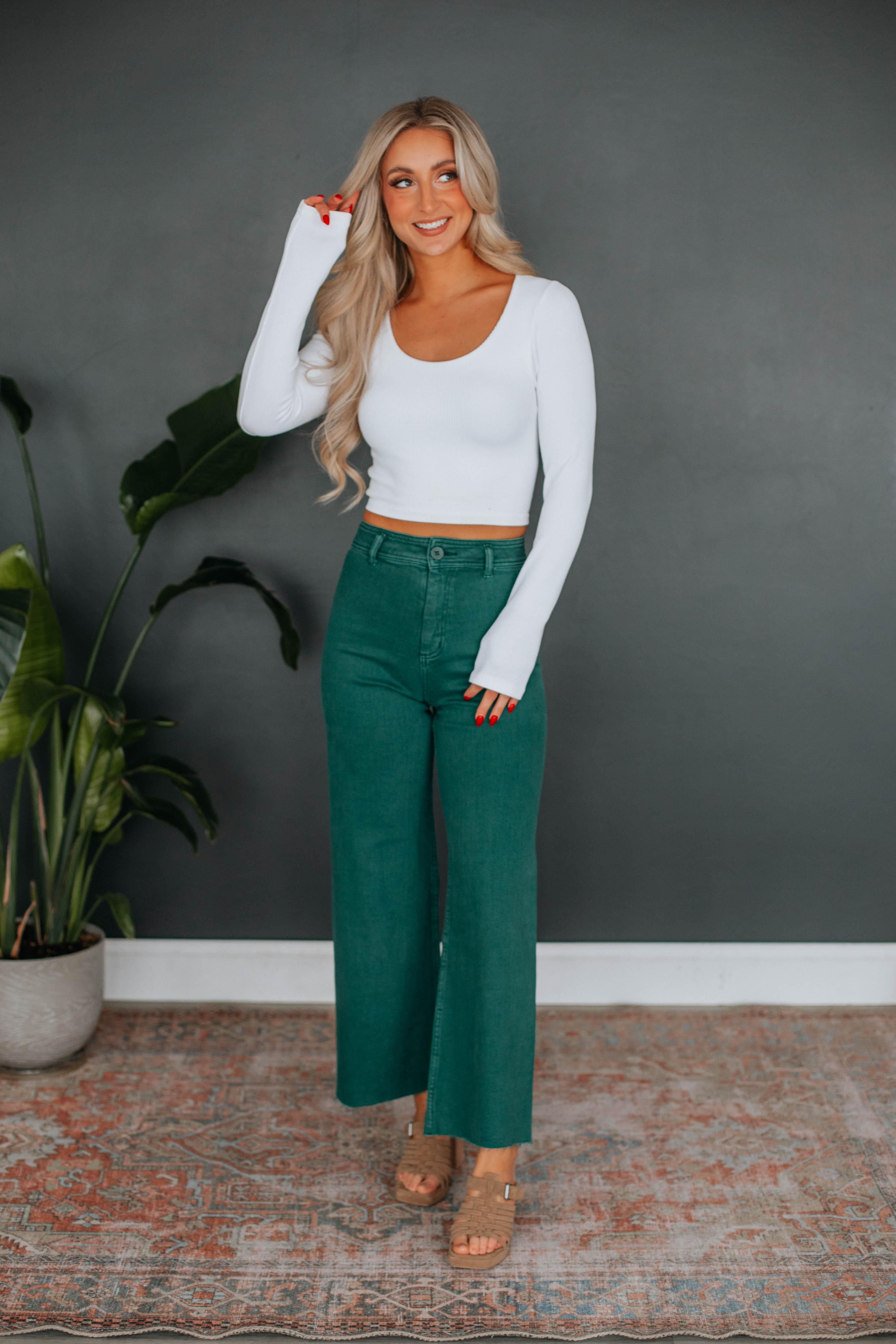 Linsley Wide Leg Pants - Pine sold by Wild Oak Boutique