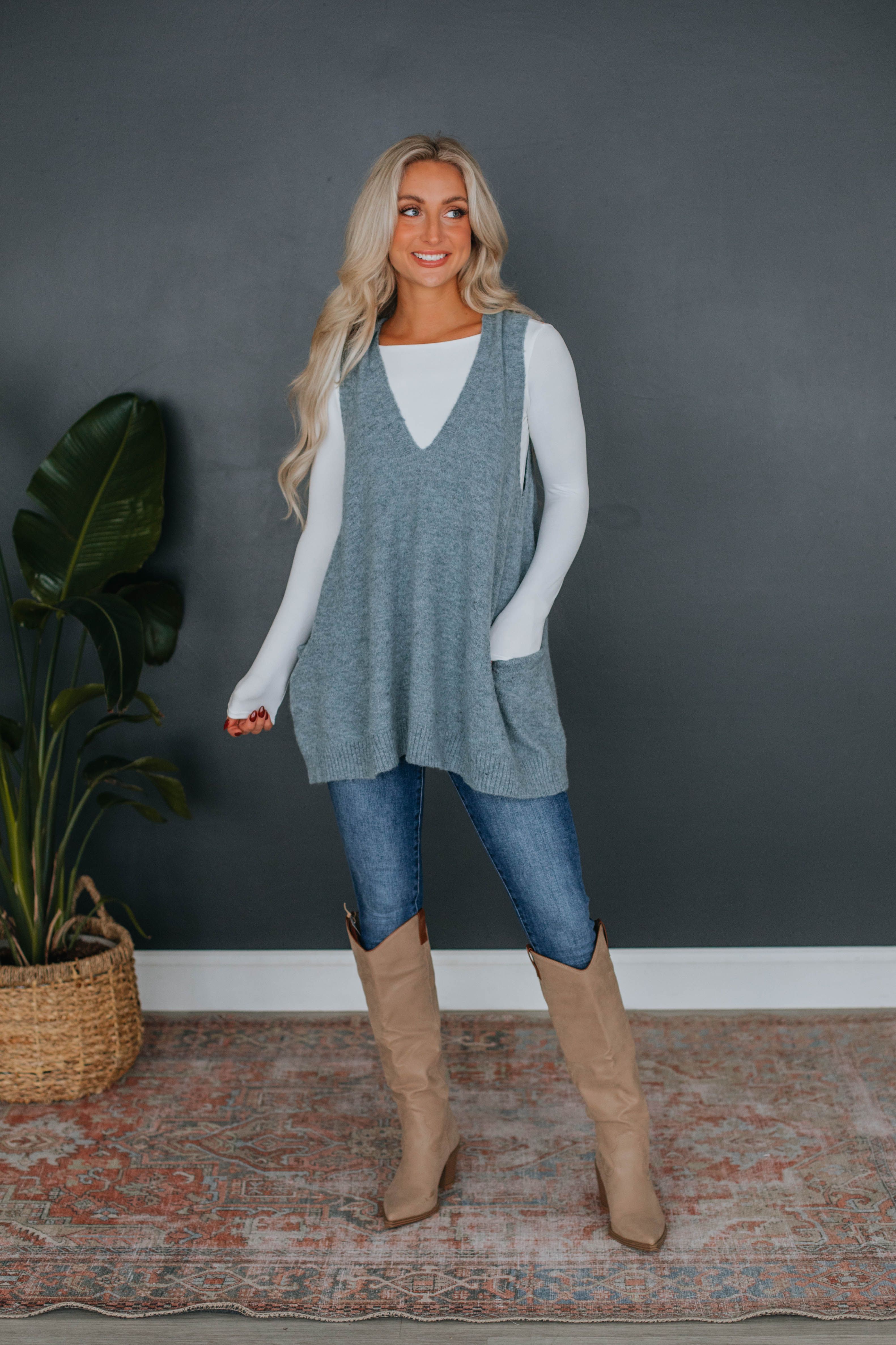Landon Sweater Vest - Slate sold by Wild Oak Boutique