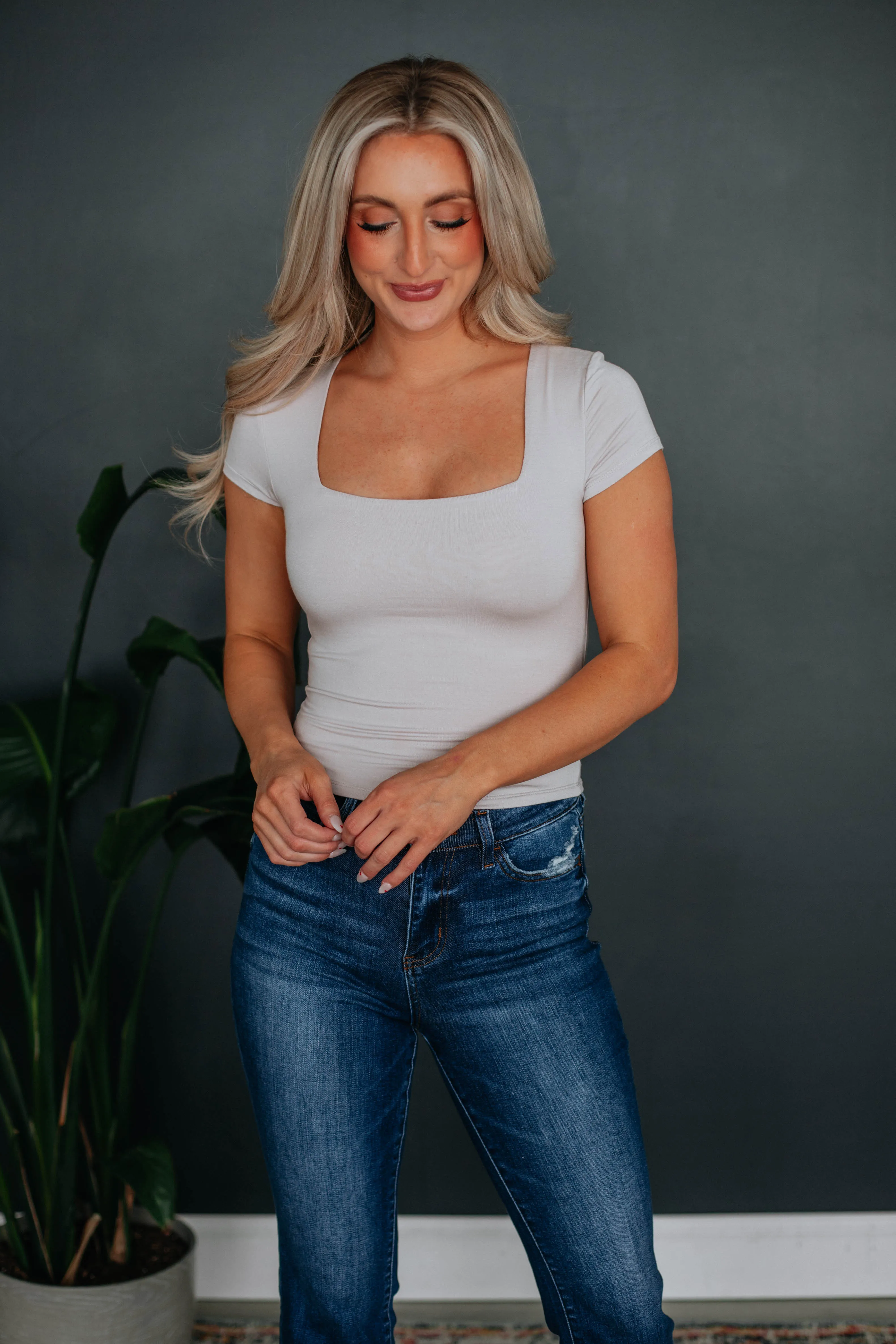 Jace Basic Top - Stone sold by Wild Oak Boutique