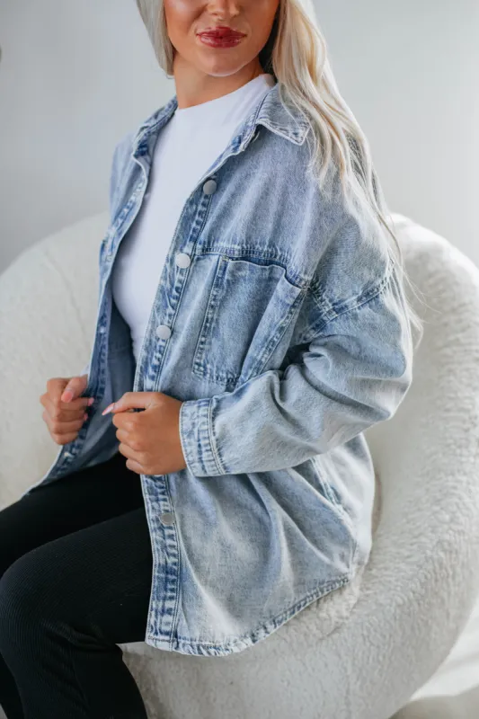 Grayson Risen Denim Shacket - Vintage Light Wash sold by Wild Oak Boutique
