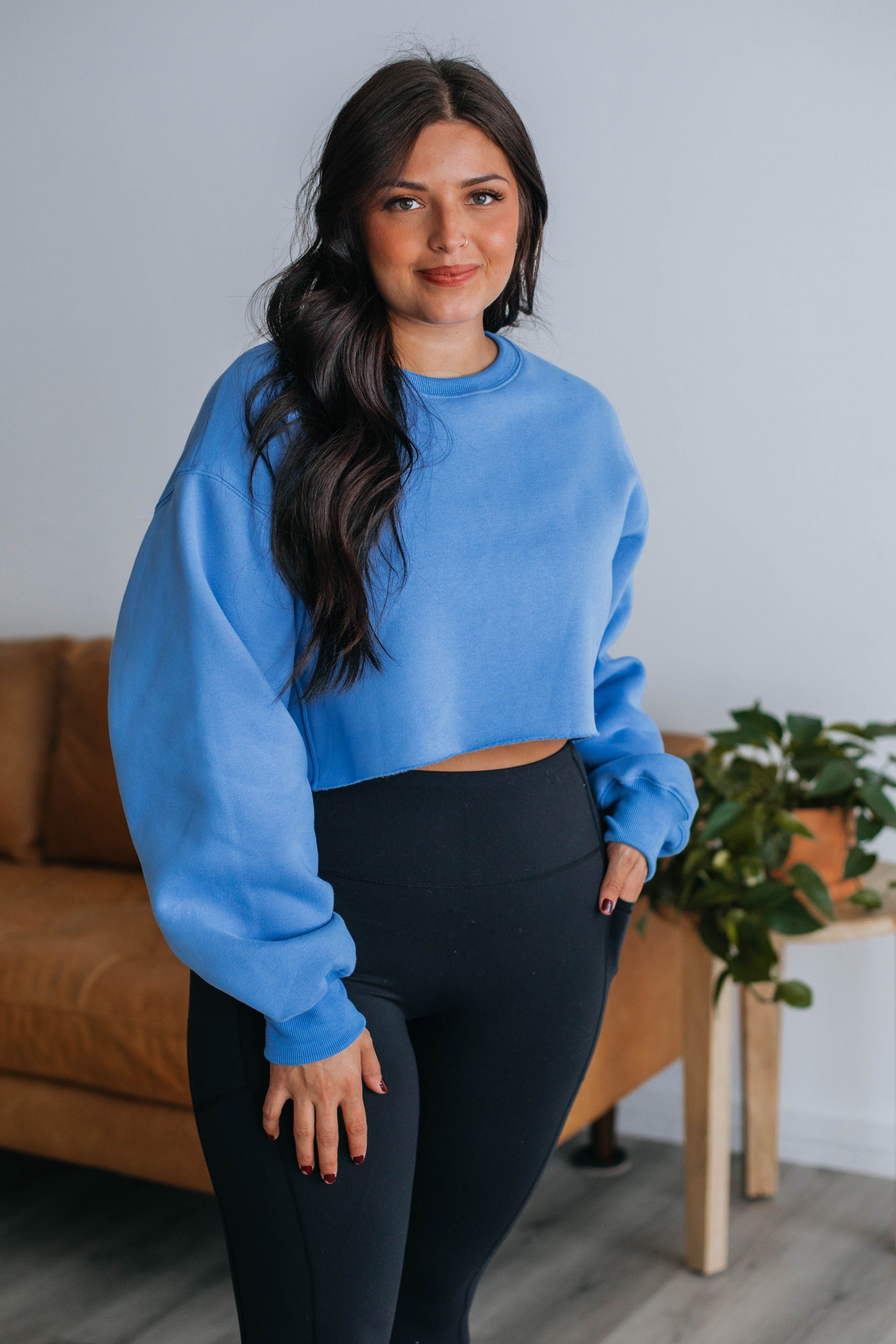 Tara Cropped Sweatshirt - Cornflower Blue sold by Wild Oak Boutique product image thumbnail 4