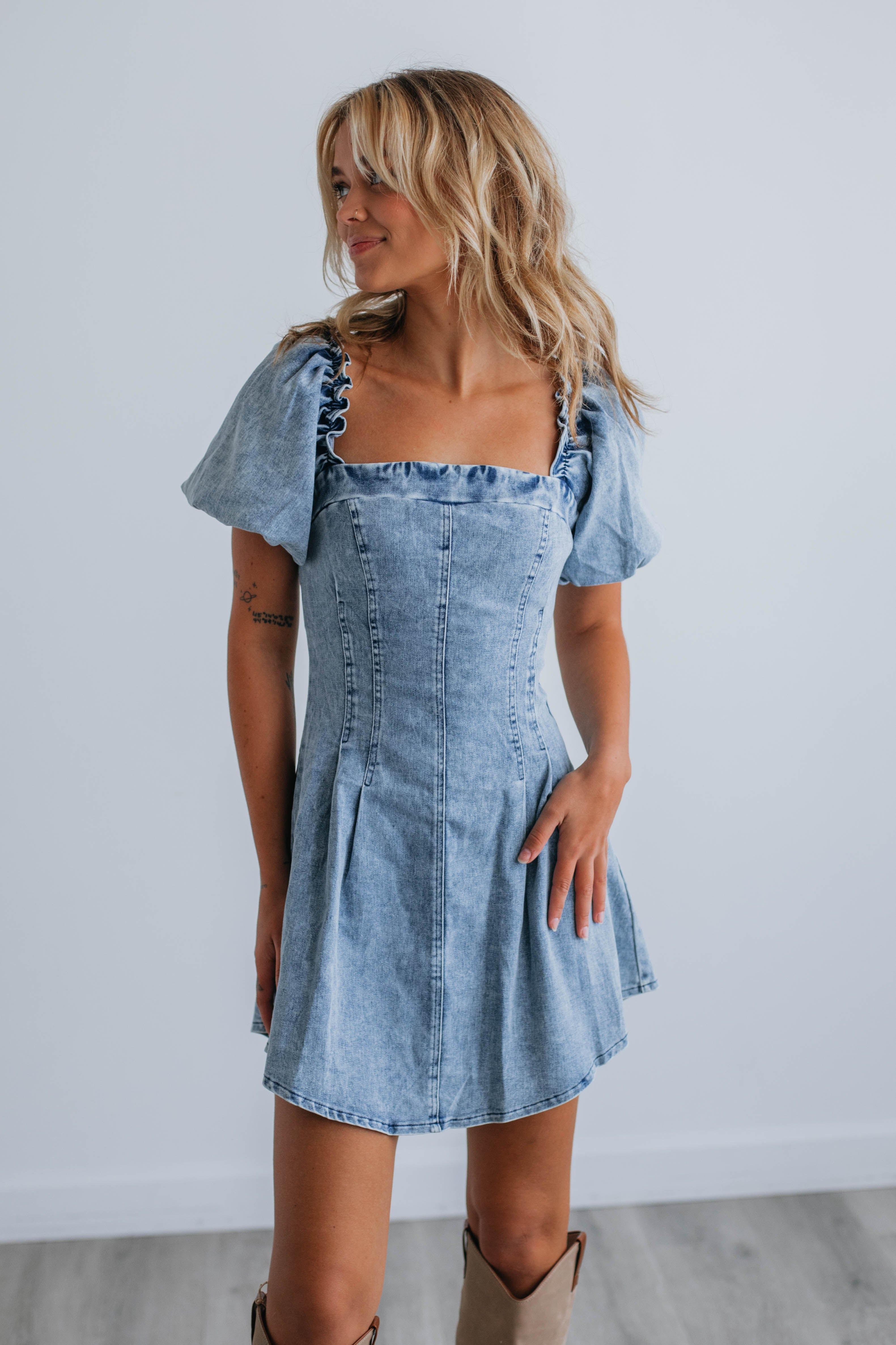 Adalia Denim Mini Dress sold by Wild Oak Boutique