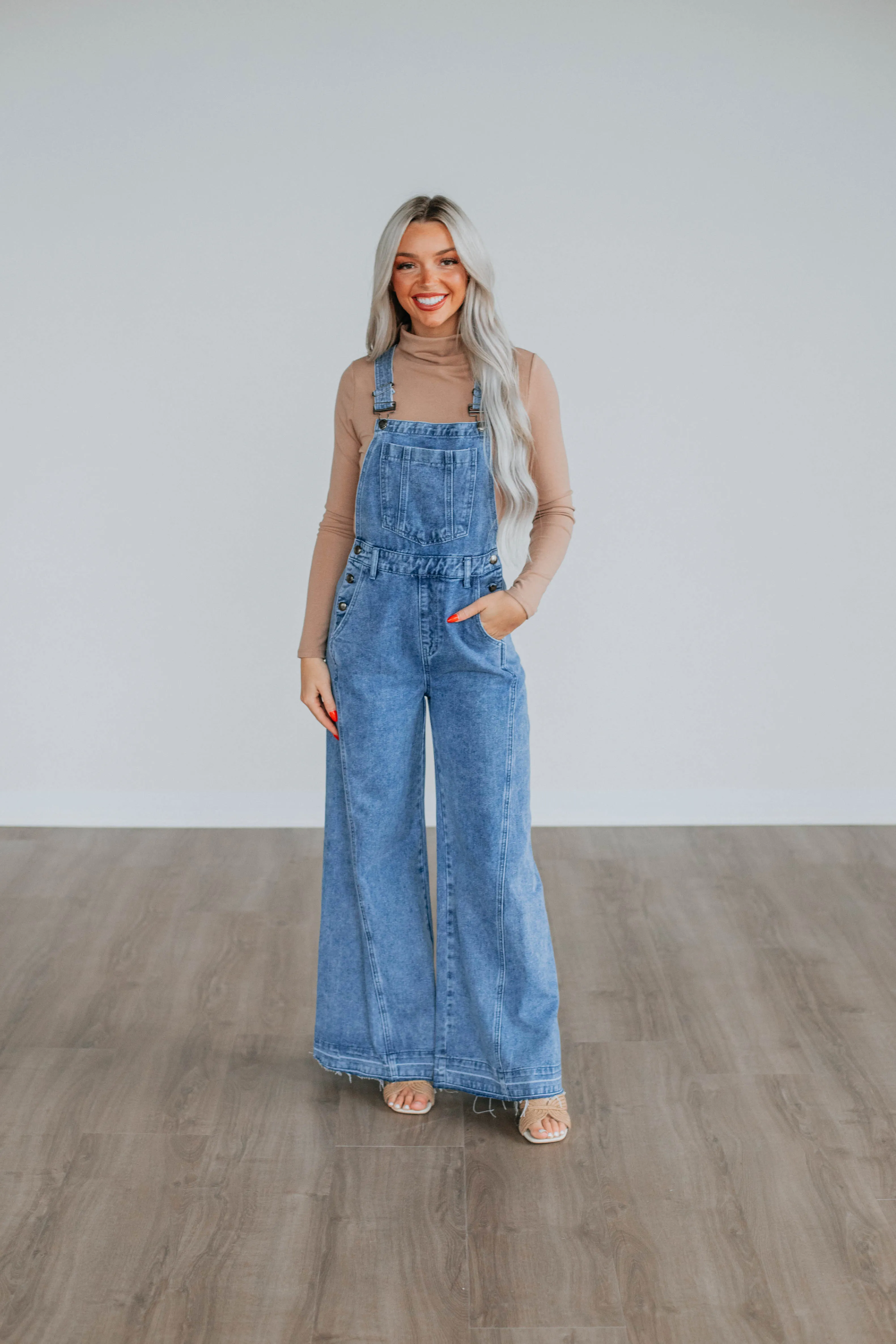 Astrid Denim Flare Overalls sold by Wild Oak Boutique product image thumbnail 5