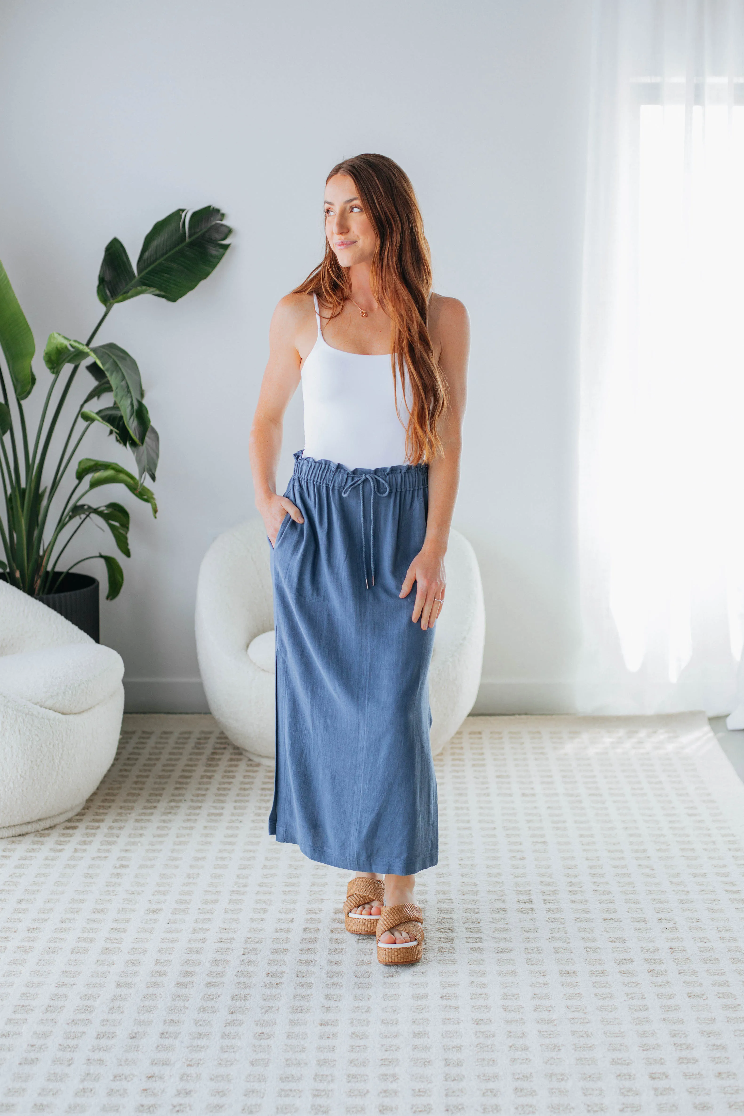 Emeline Midi Skirt - Steel Blue sold by Wild Oak Boutique