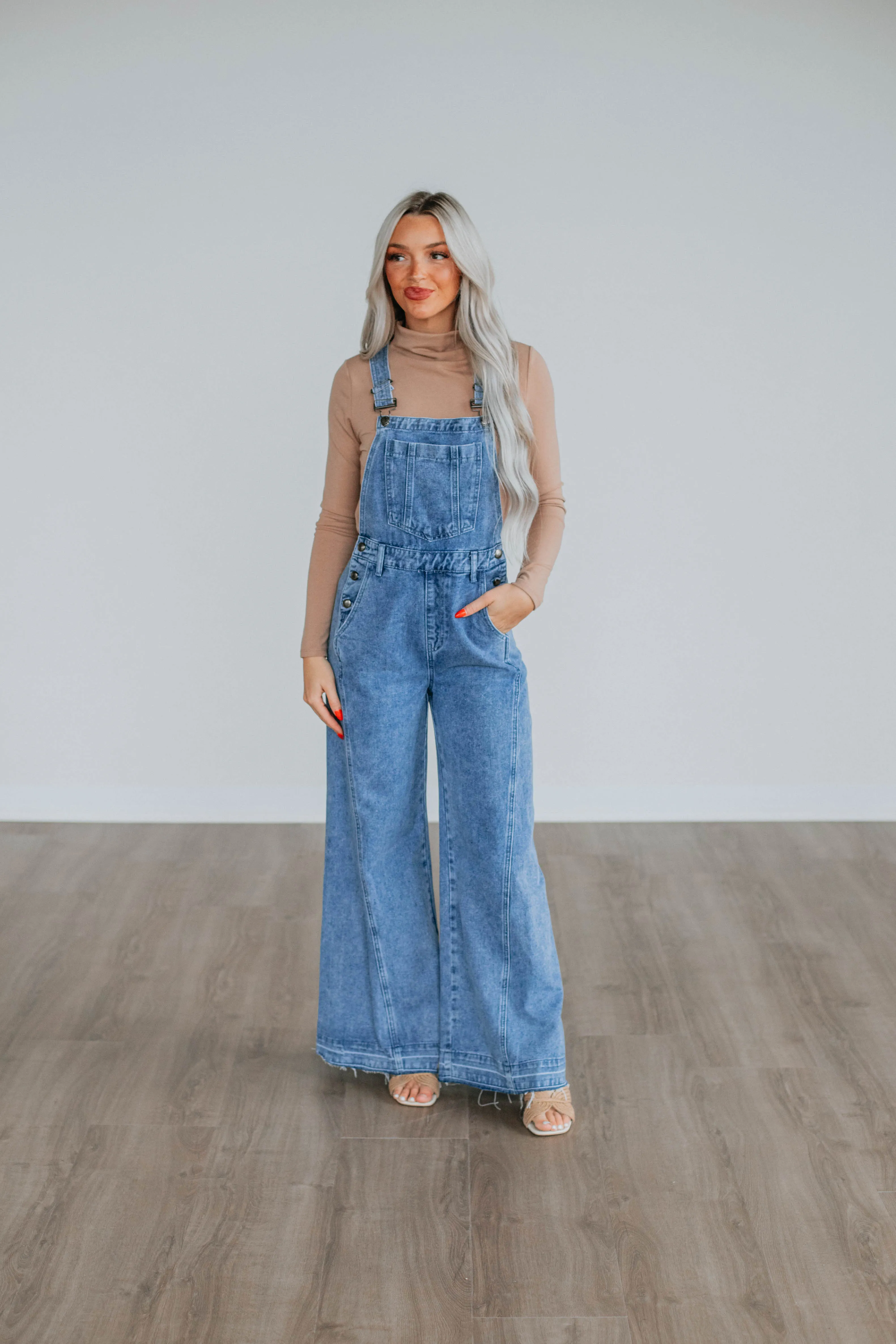 Astrid Denim Flare Overalls sold by Wild Oak Boutique product image thumbnail 4