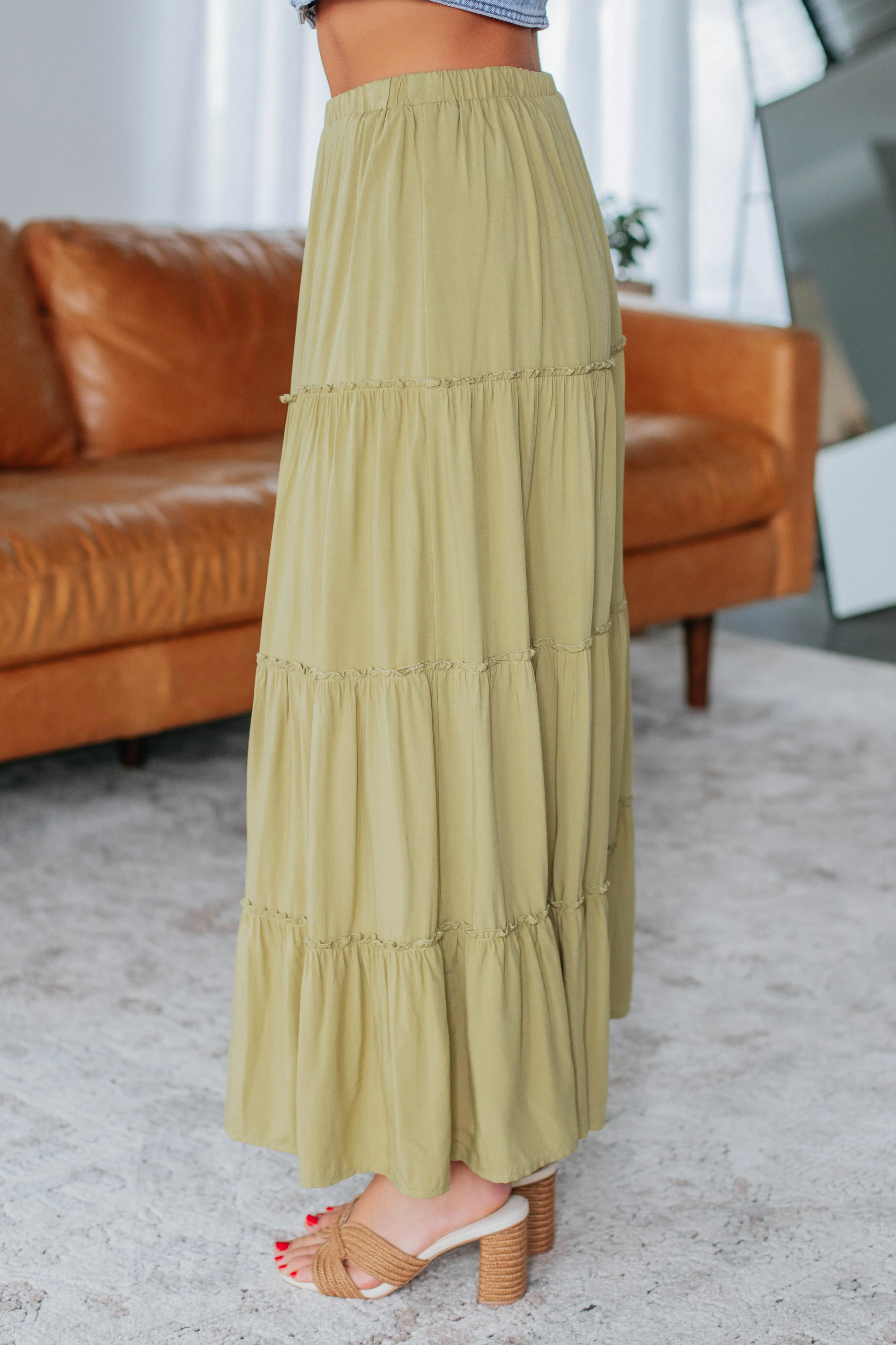 Linney Tiered Maxi Skirt - Avocado sold by Wild Oak Boutique product image thumbnail 5