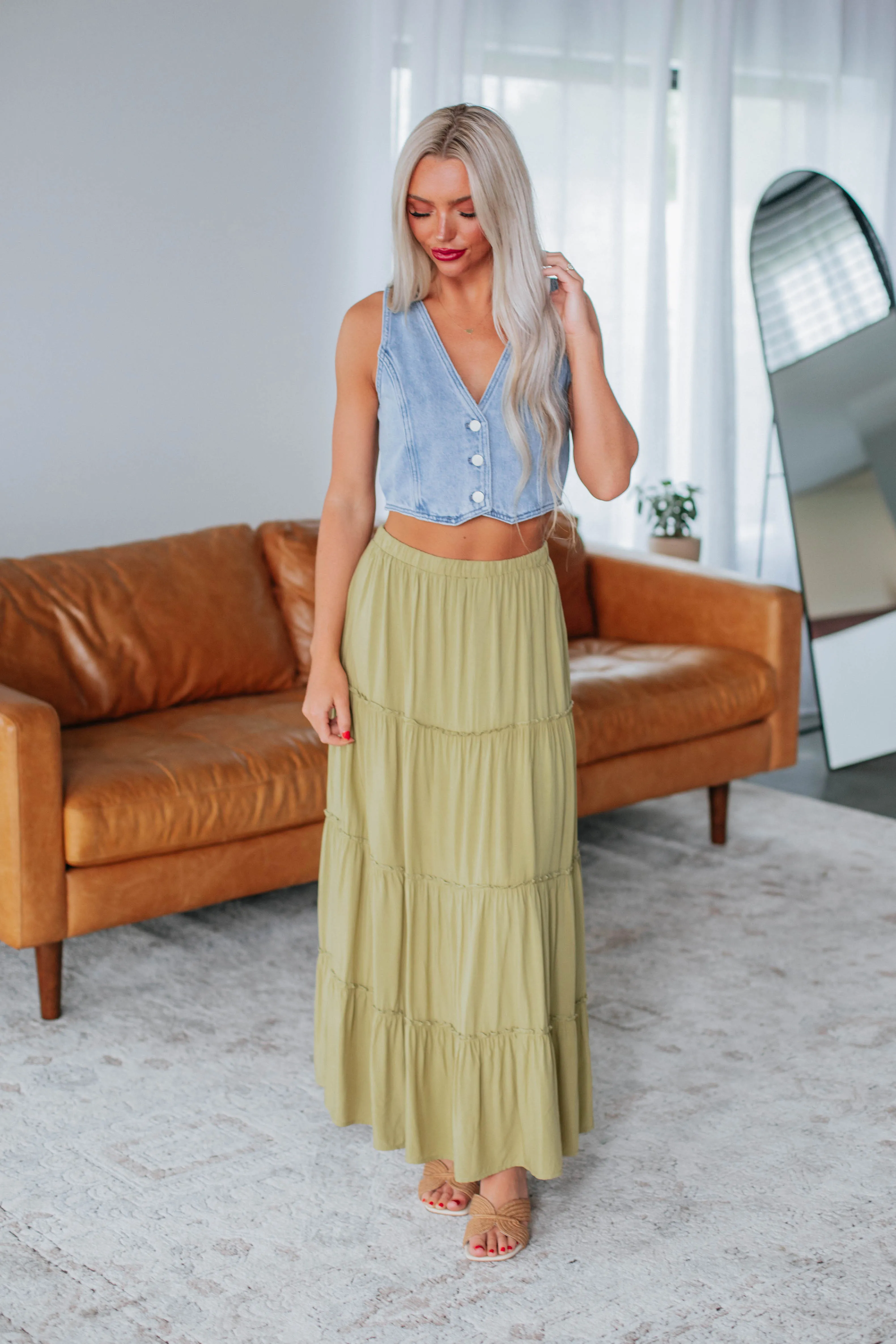 Linney Tiered Maxi Skirt - Avocado sold by Wild Oak Boutique product image thumbnail 4