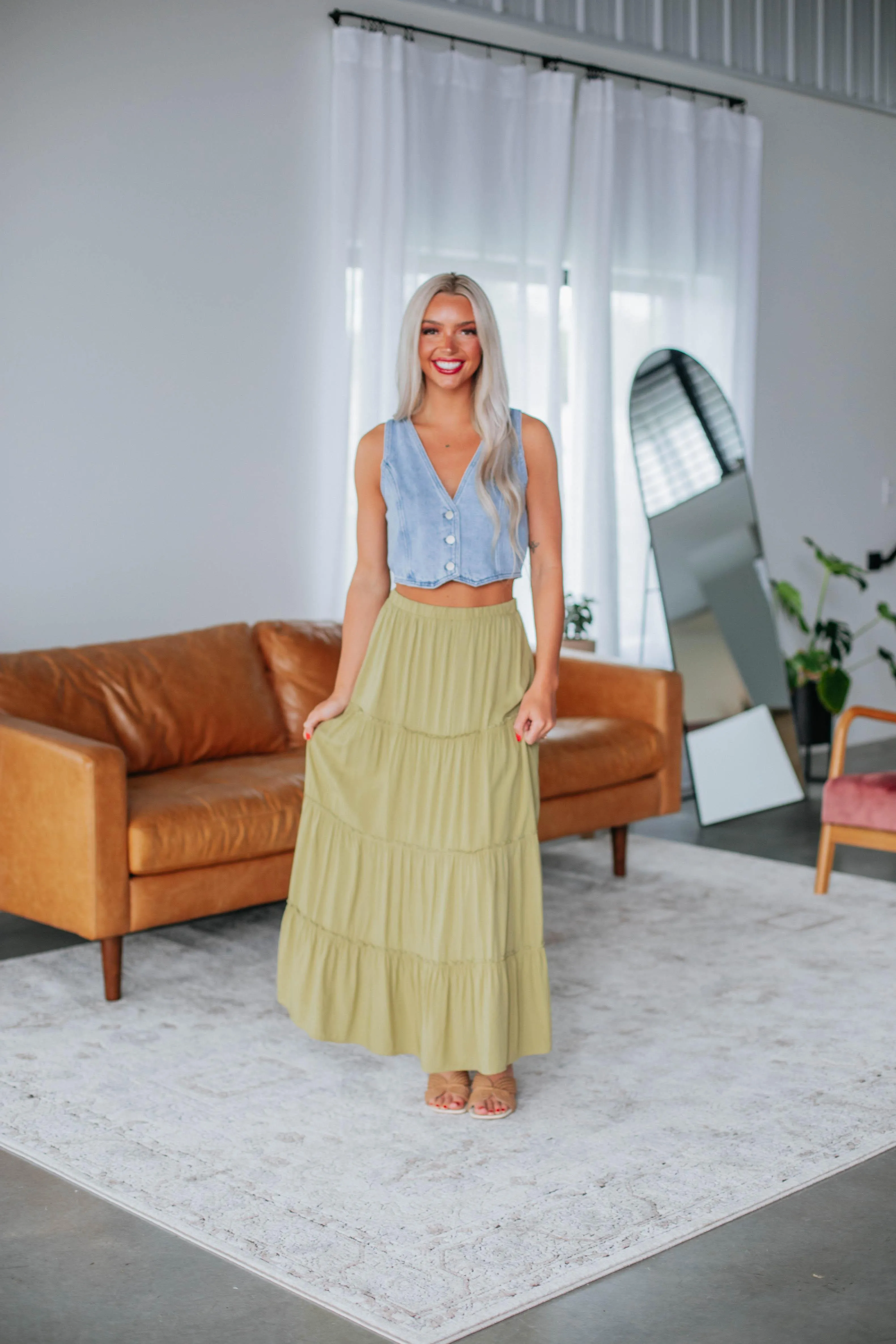 Linney Tiered Maxi Skirt - Avocado sold by Wild Oak Boutique product image thumbnail 3