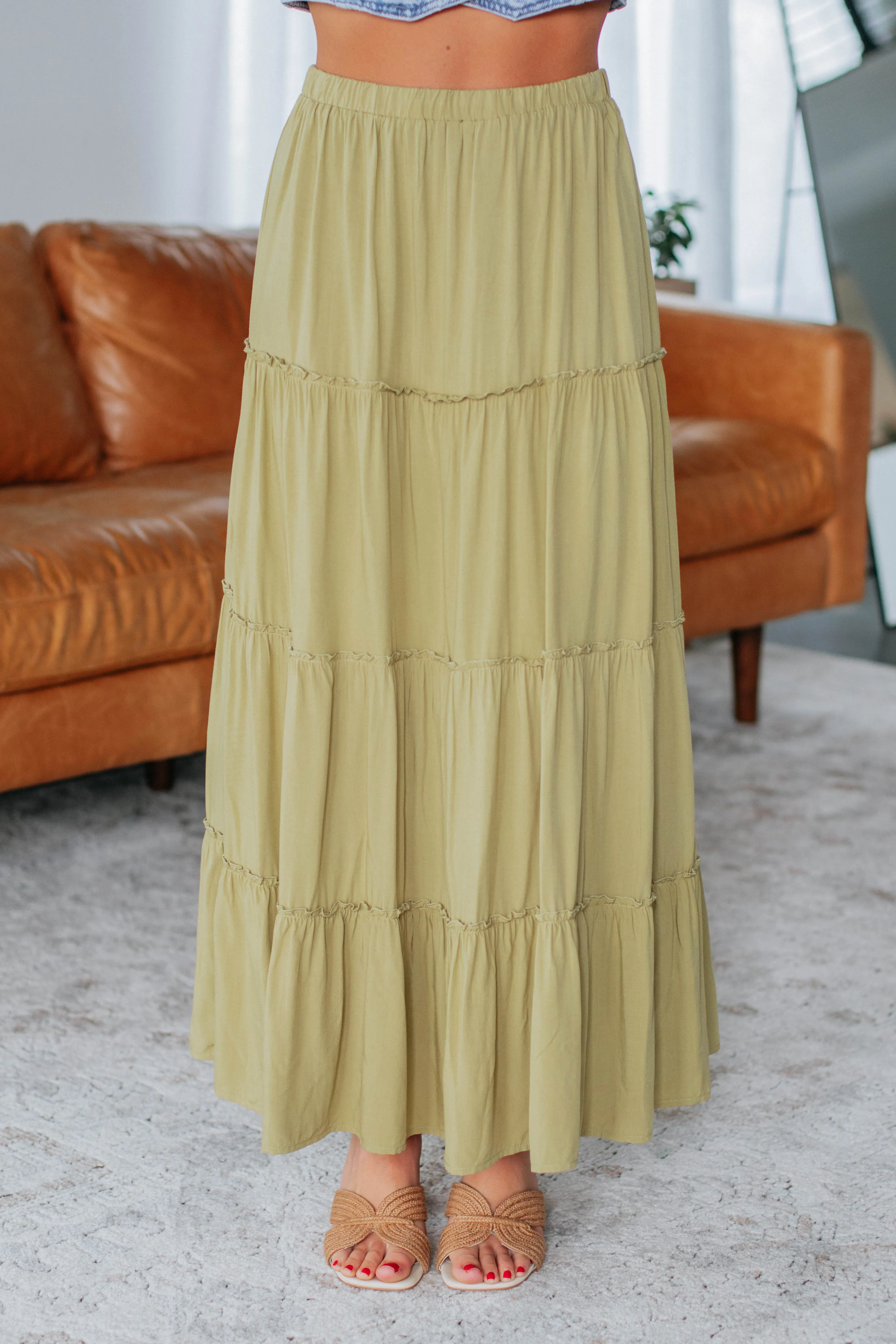 Linney Tiered Maxi Skirt - Avocado sold by Wild Oak Boutique product image thumbnail 2
