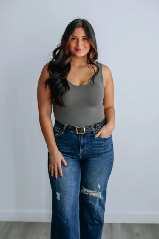 Sweet & Simple Bodysuit - Charcoal sold by Wild Oak Boutique