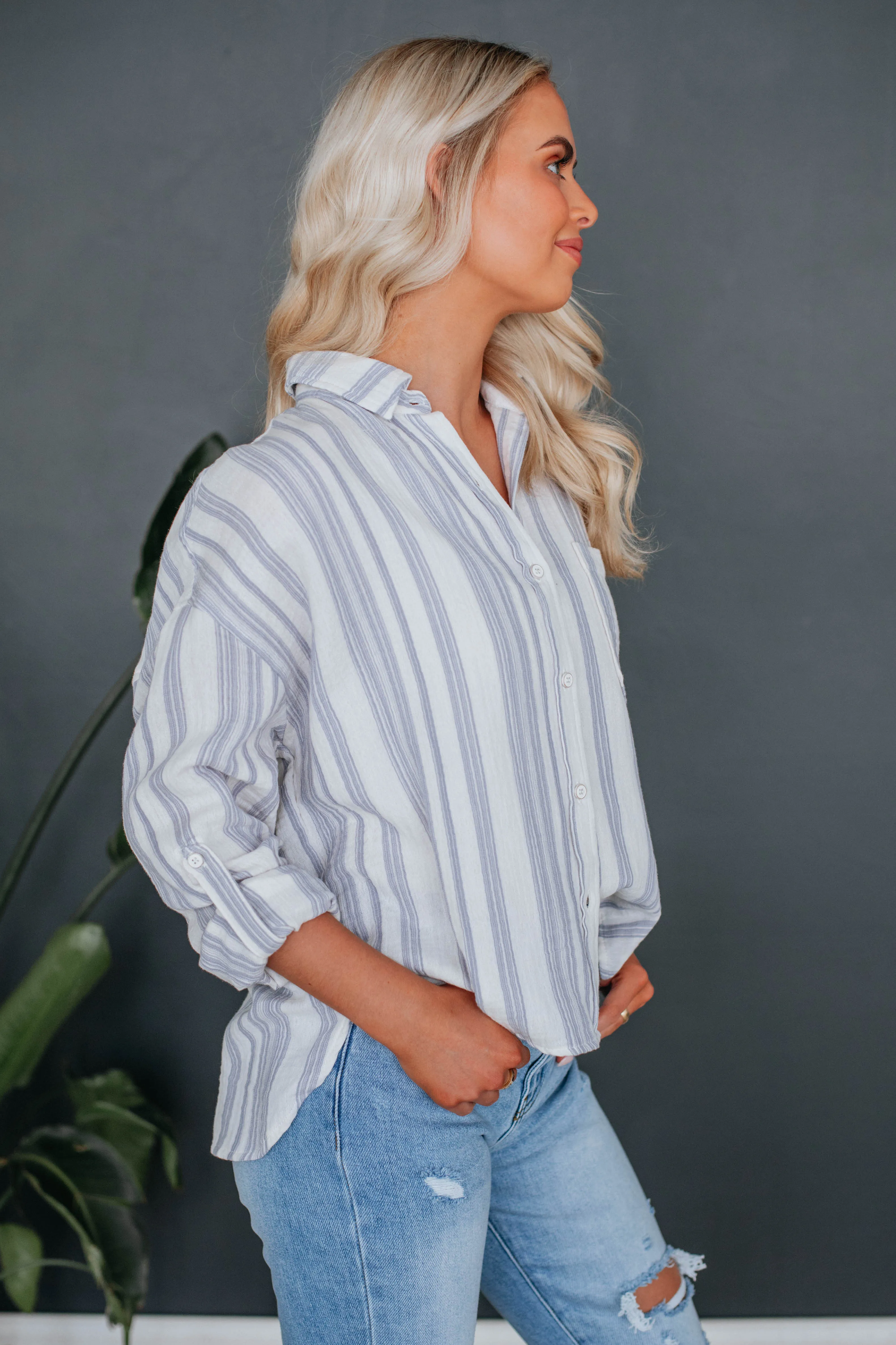 Annica Striped Button Down - Slate Blue sold by Wild Oak Boutique product image thumbnail 4