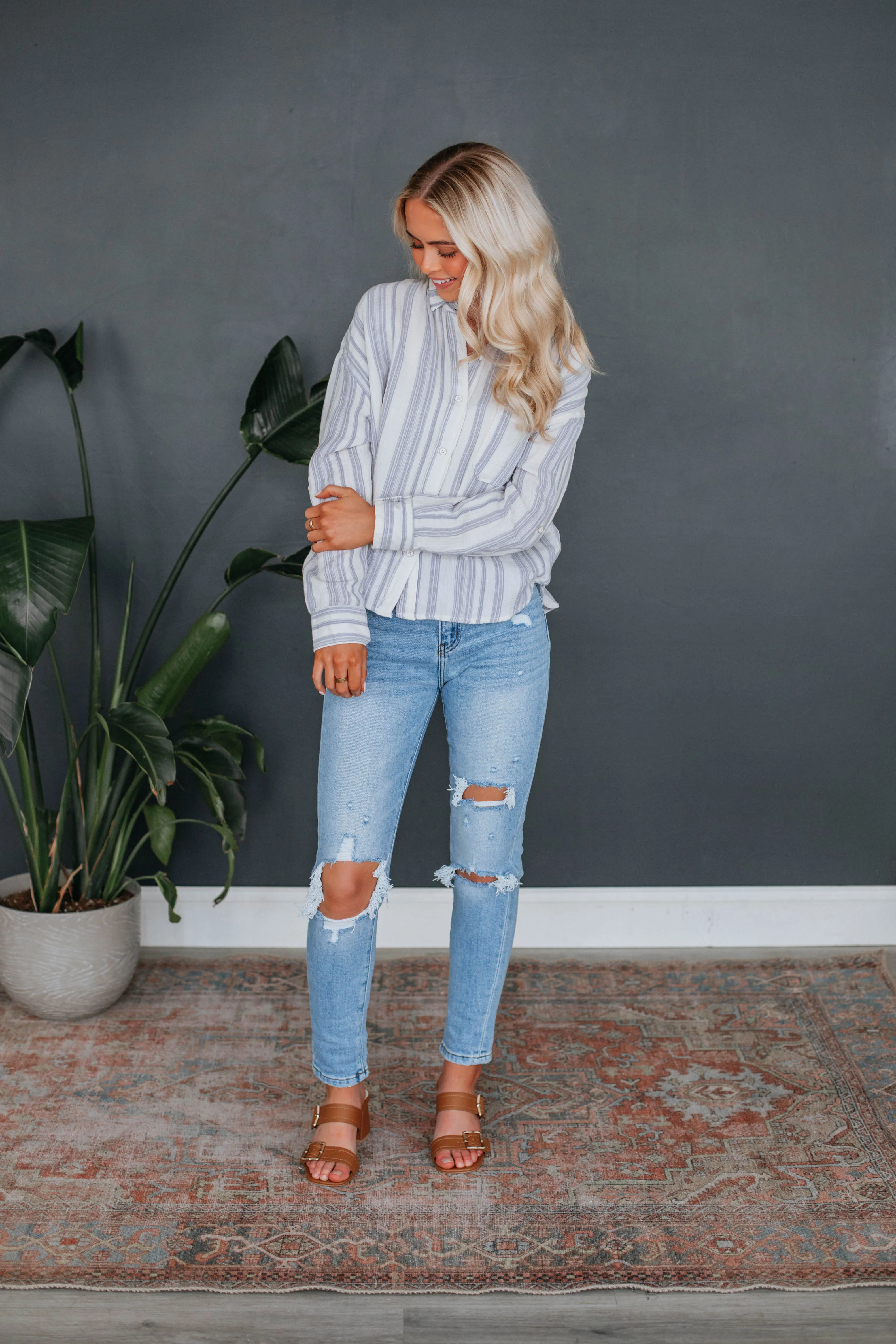 Annica Striped Button Down - Slate Blue sold by Wild Oak Boutique product image thumbnail 3