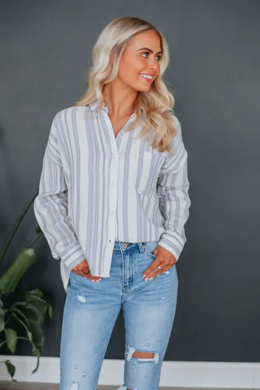 Annica Striped Button Down - Slate Blue sold by Wild Oak Boutique