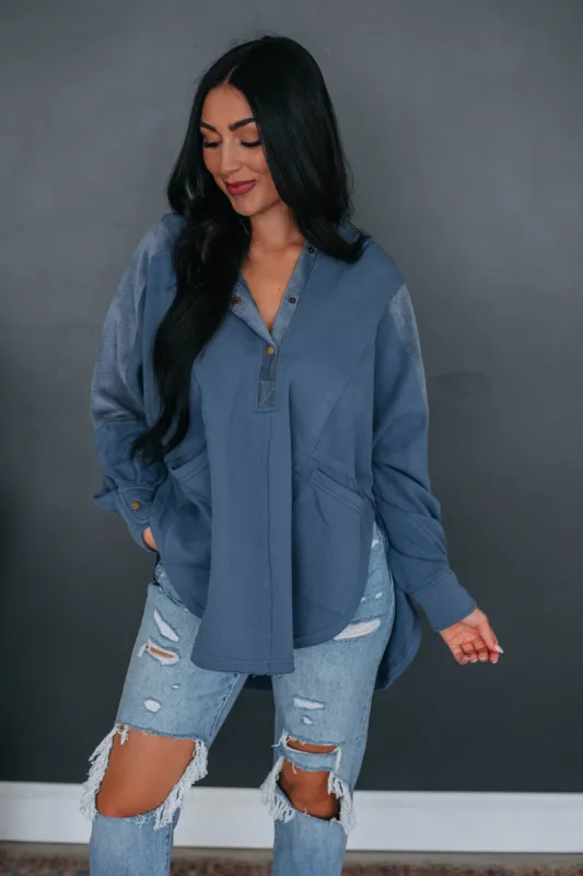 Malia Henley Pullover - Slate Blue sold by Wild Oak Boutique