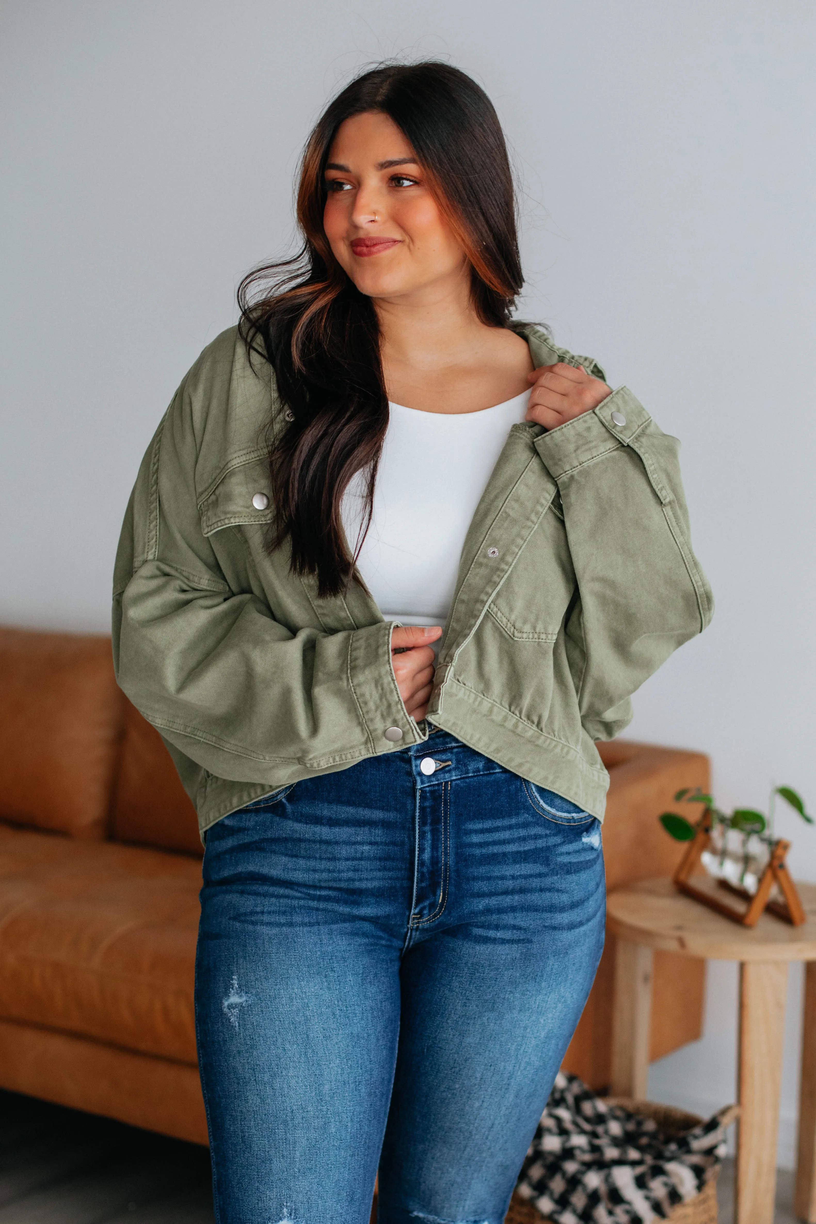 Augie Cropped Jacket - Olive sold by Wild Oak Boutique product image thumbnail 3