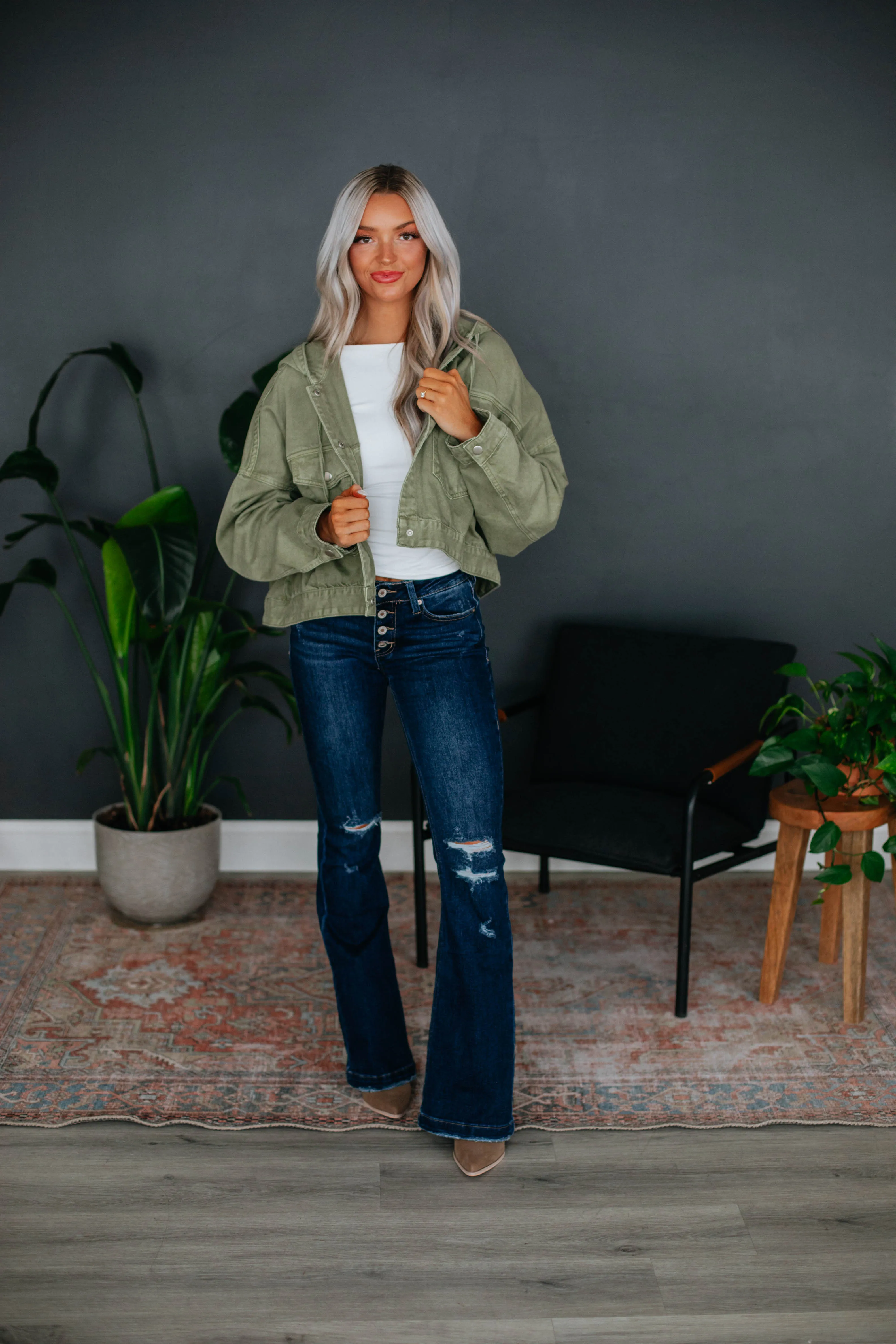 Augie Cropped Jacket - Olive sold by Wild Oak Boutique product image thumbnail 2