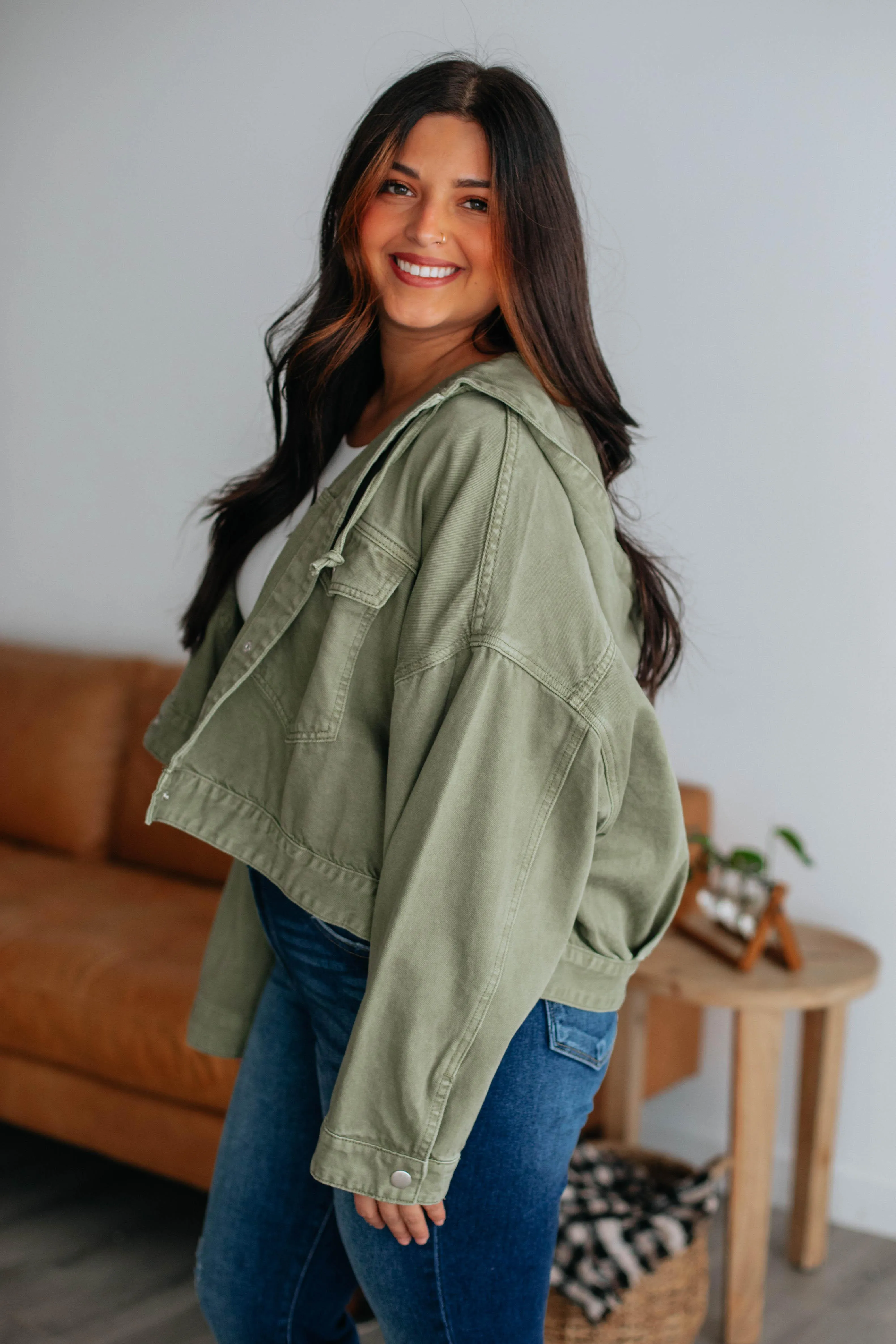 Augie Cropped Jacket - Olive sold by Wild Oak Boutique product image thumbnail 4