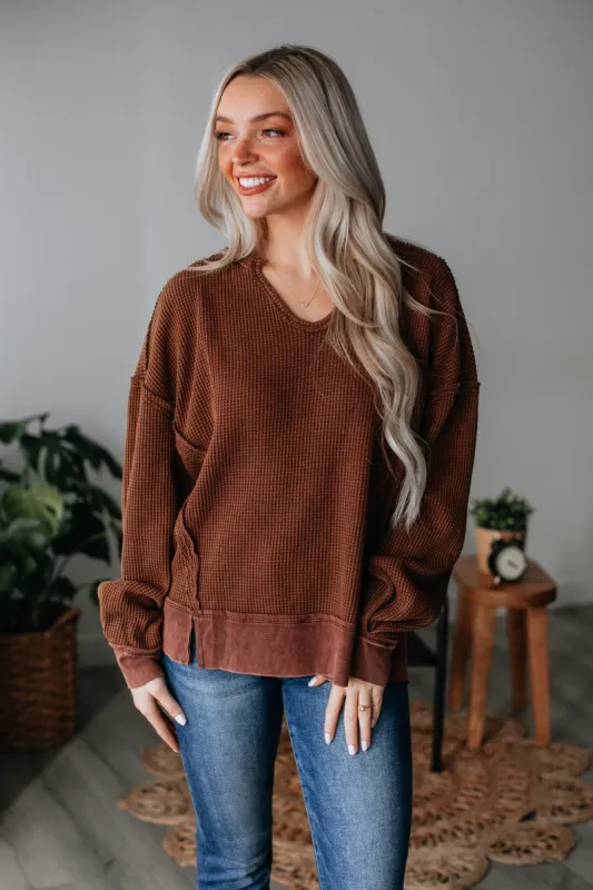 Mary Knit Sweater - Mocha sold by Wild Oak Boutique