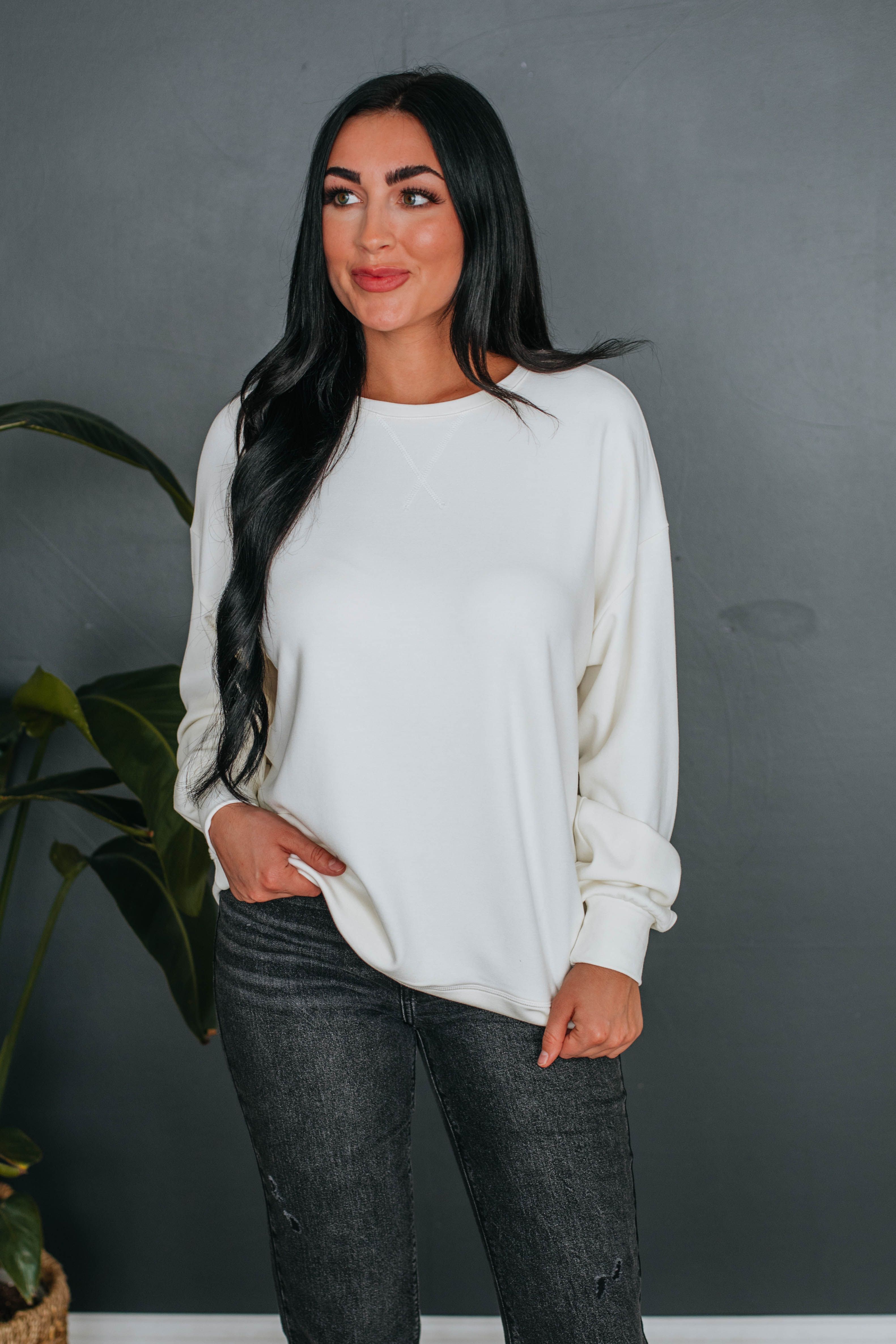 Eli Oversized Crewneck - Ivory sold by Wild Oak Boutique