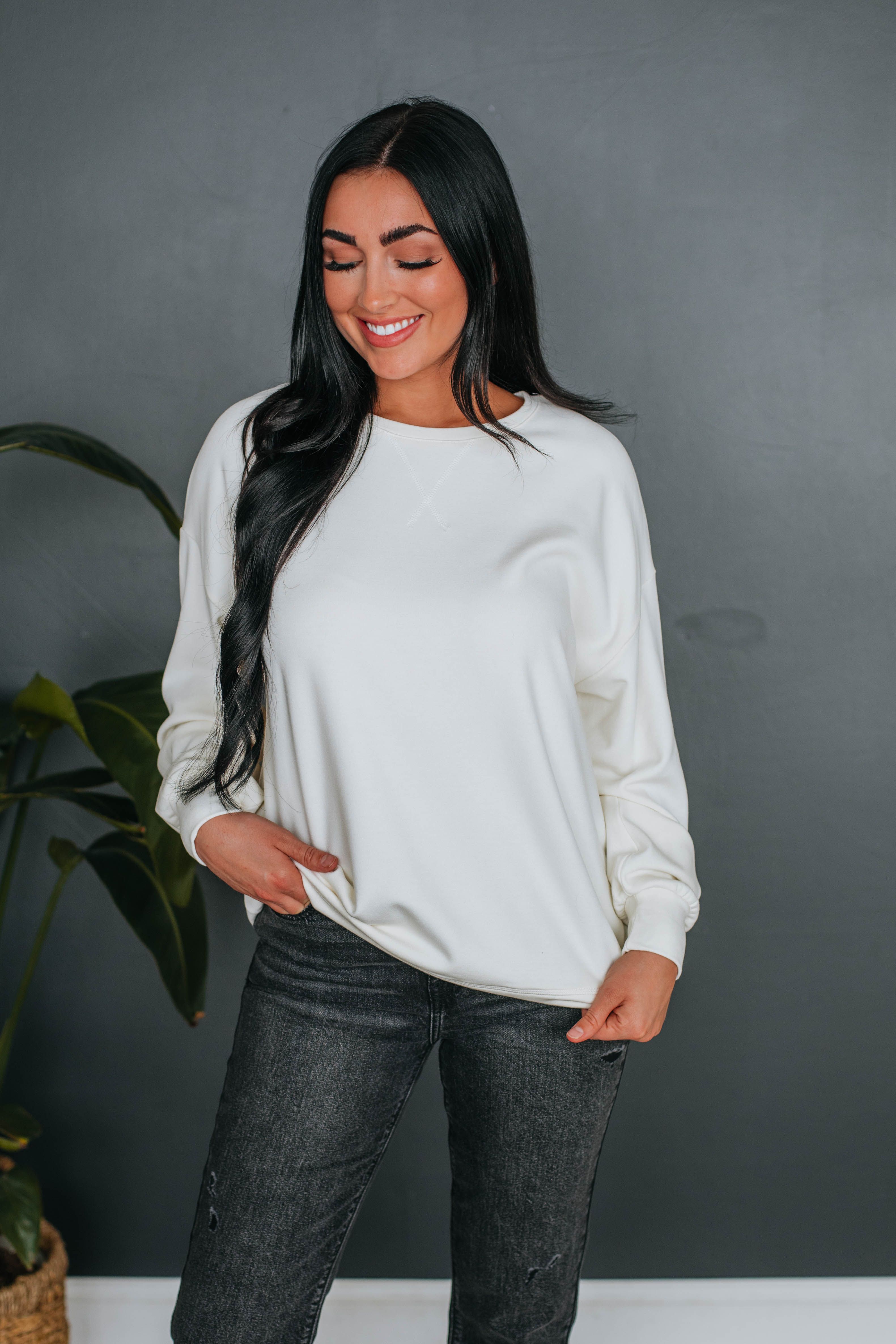 Eli Oversized Crewneck - Ivory sold by Wild Oak Boutique product image thumbnail 5
