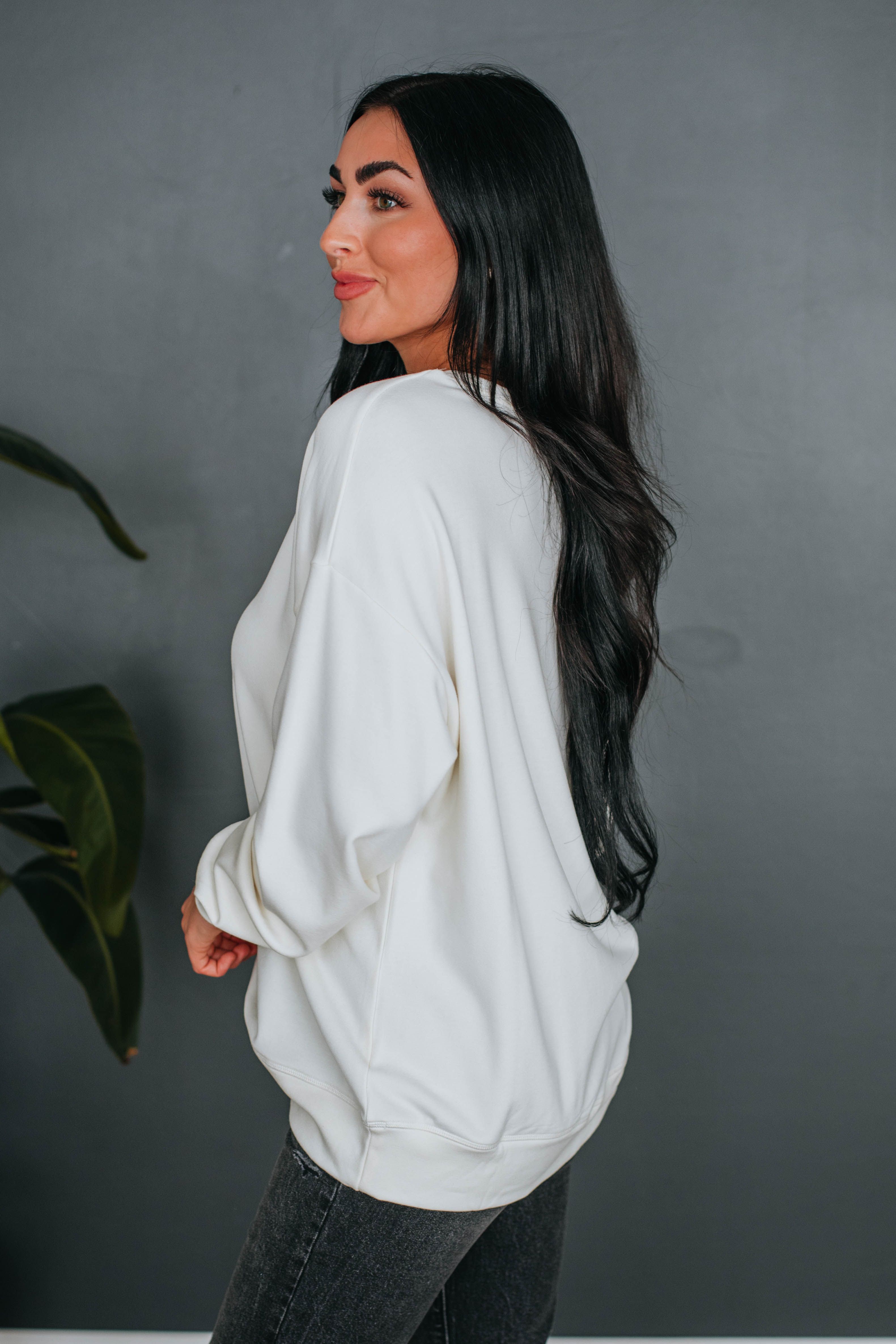 Eli Oversized Crewneck - Ivory sold by Wild Oak Boutique product image thumbnail 3