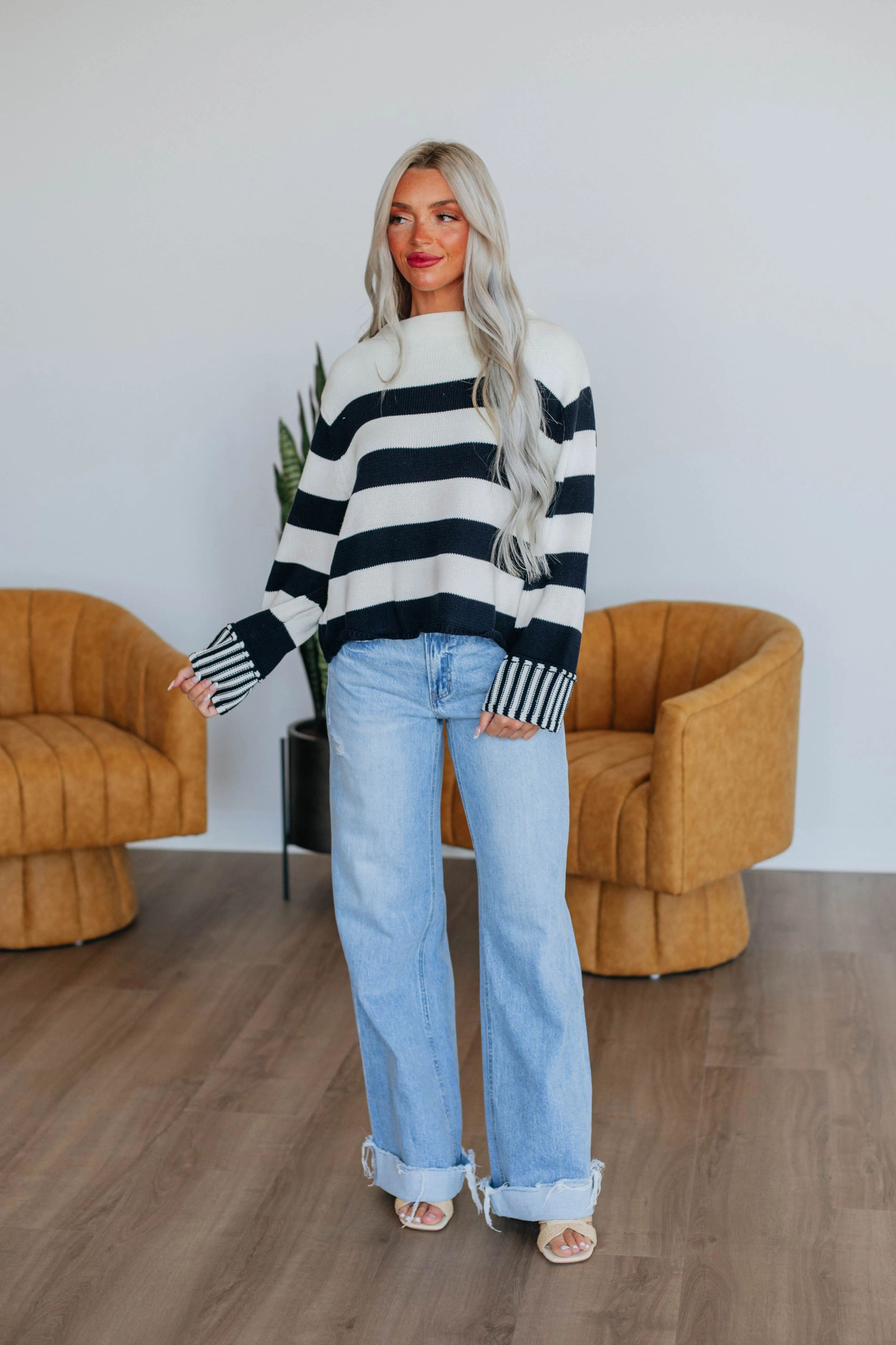 Candyce Striped Sweater - Dark Navy sold by Wild Oak Boutique product image thumbnail 2