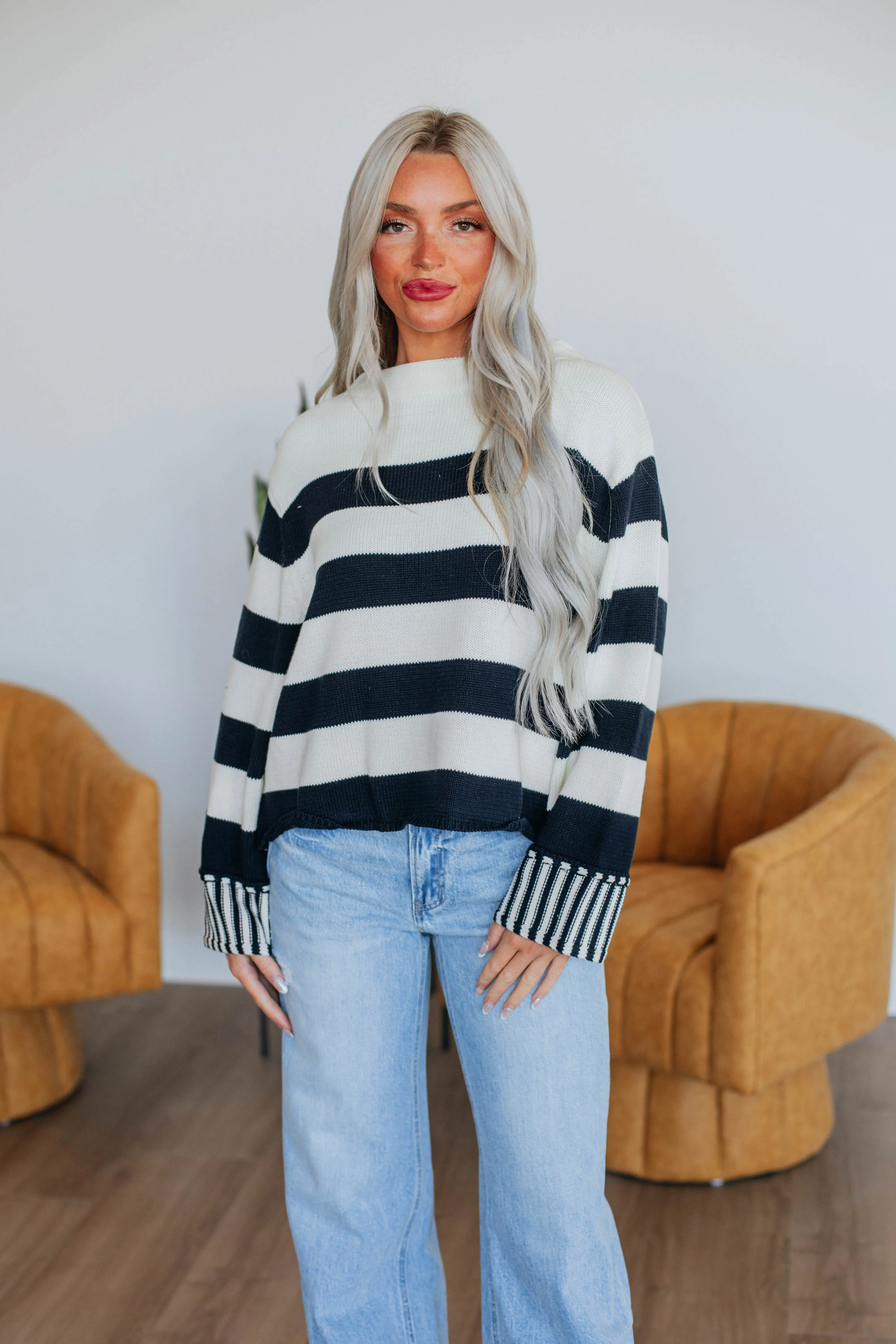 Candyce Striped Sweater - Dark Navy sold by Wild Oak Boutique product image thumbnail 5