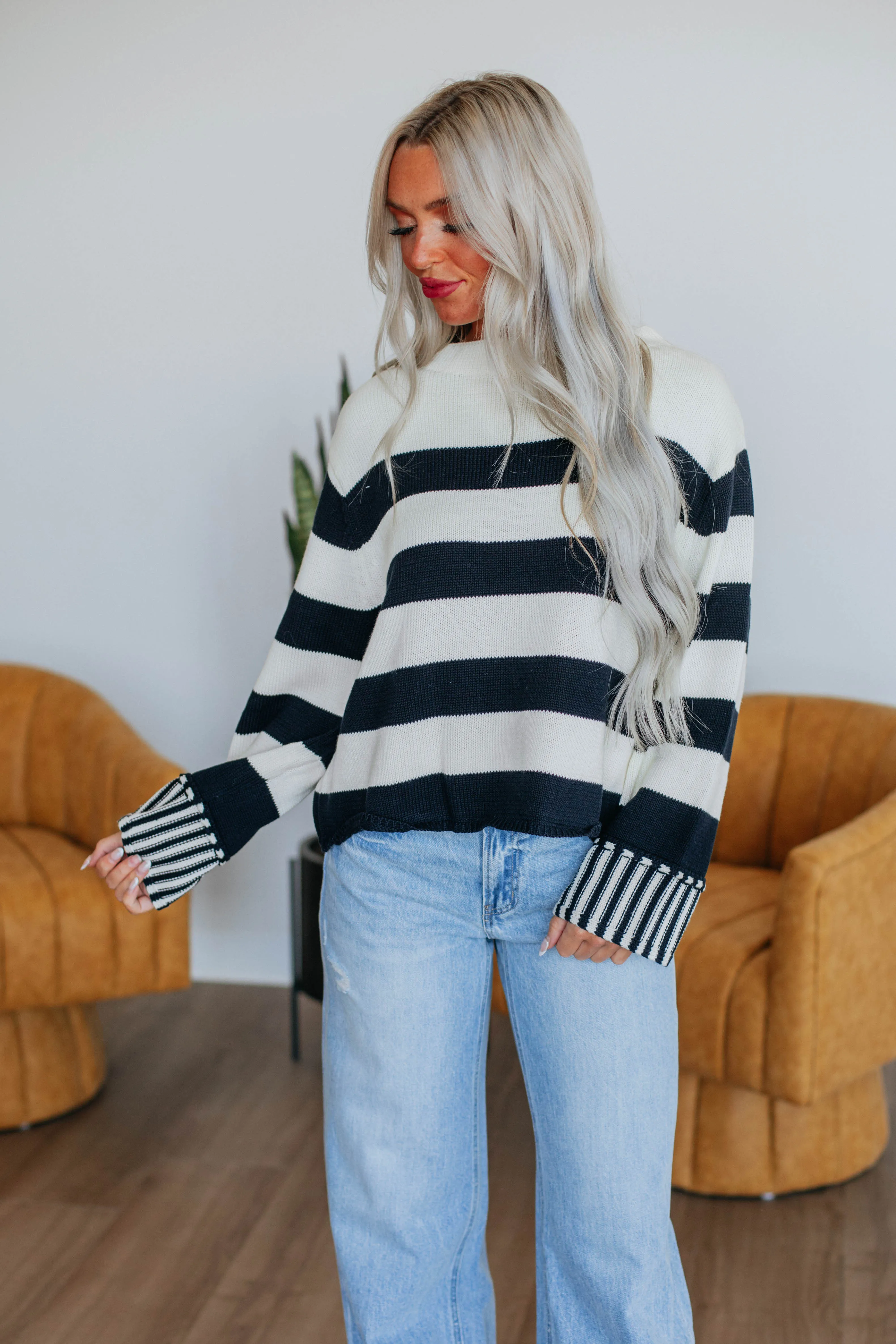 Candyce Striped Sweater - Dark Navy sold by Wild Oak Boutique product image thumbnail 4