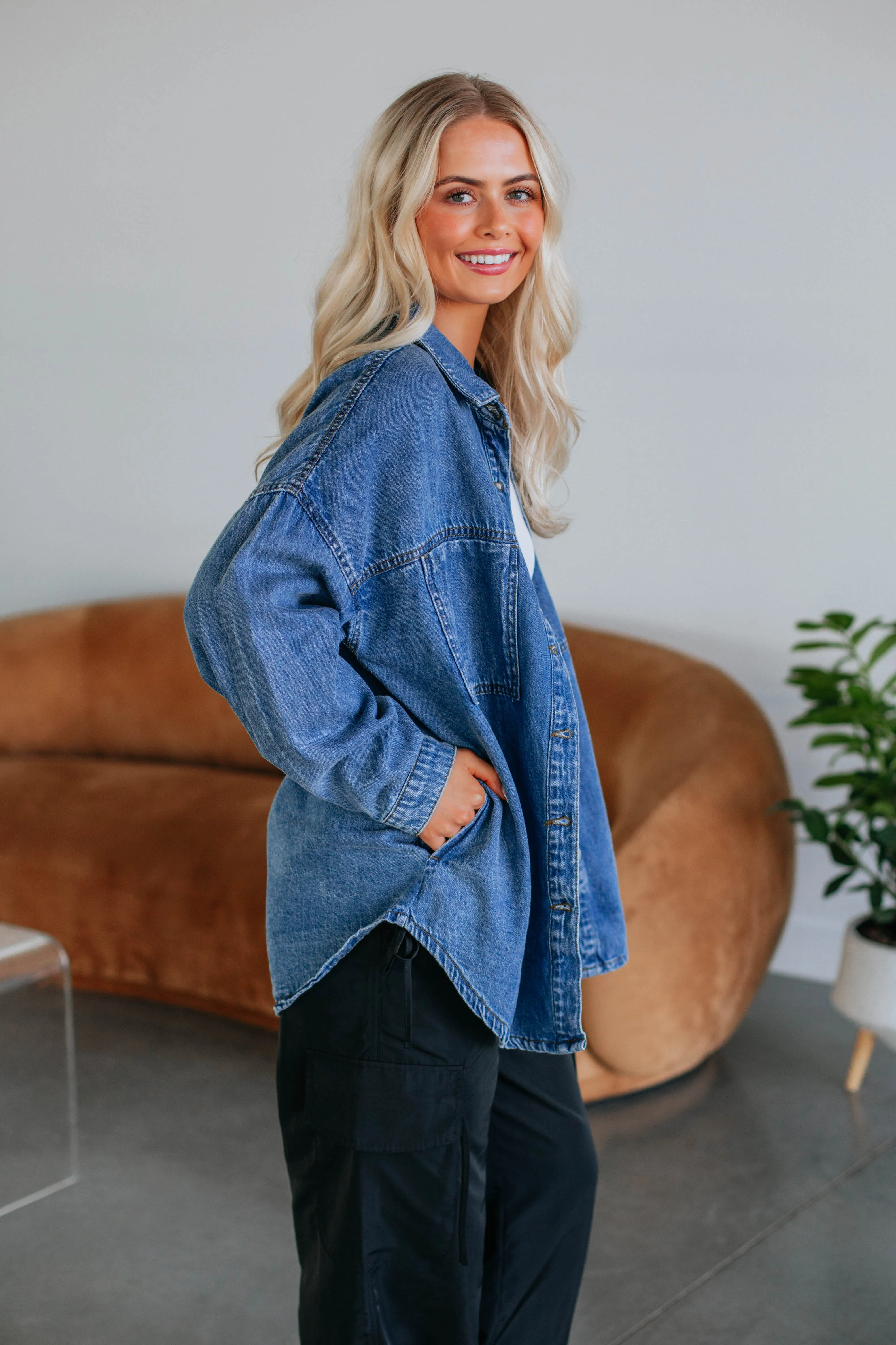 Grayson Risen Denim Shacket - Medium Wash sold by Wild Oak Boutique product image thumbnail 2