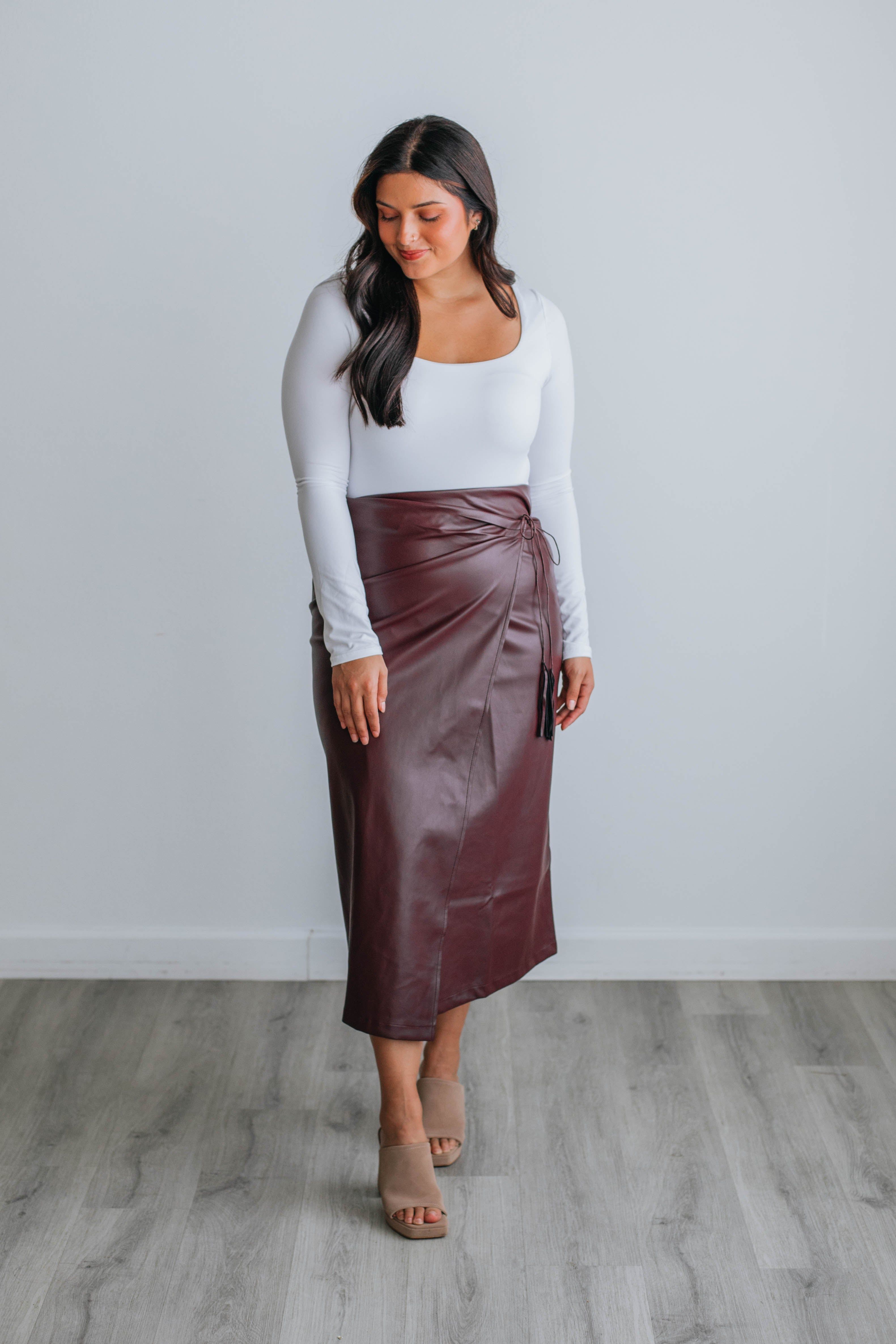 Bowie Leather Skirt - Wine sold by Wild Oak Boutique product image thumbnail 7