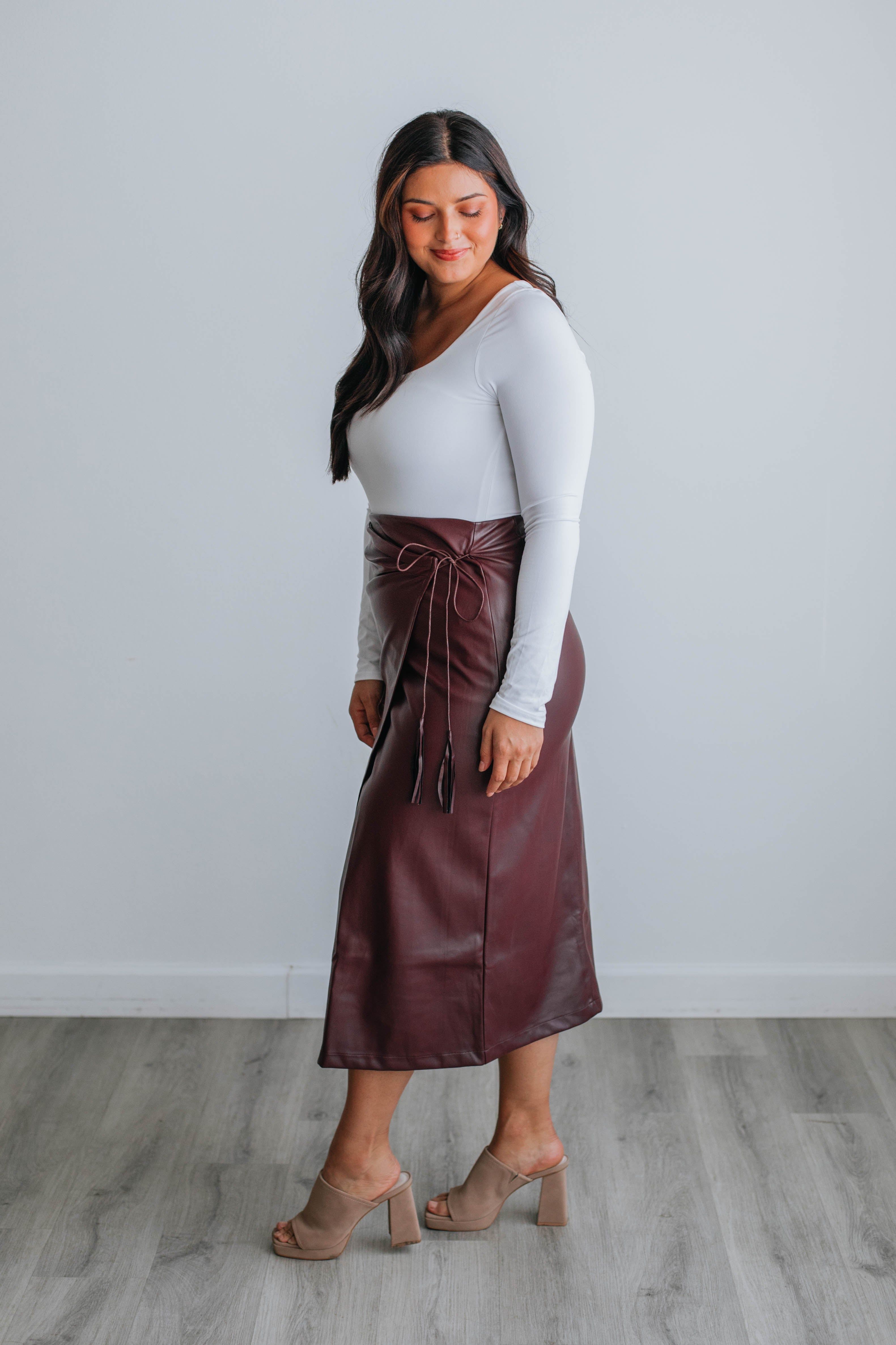 Bowie Leather Skirt - Wine sold by Wild Oak Boutique product image thumbnail 6